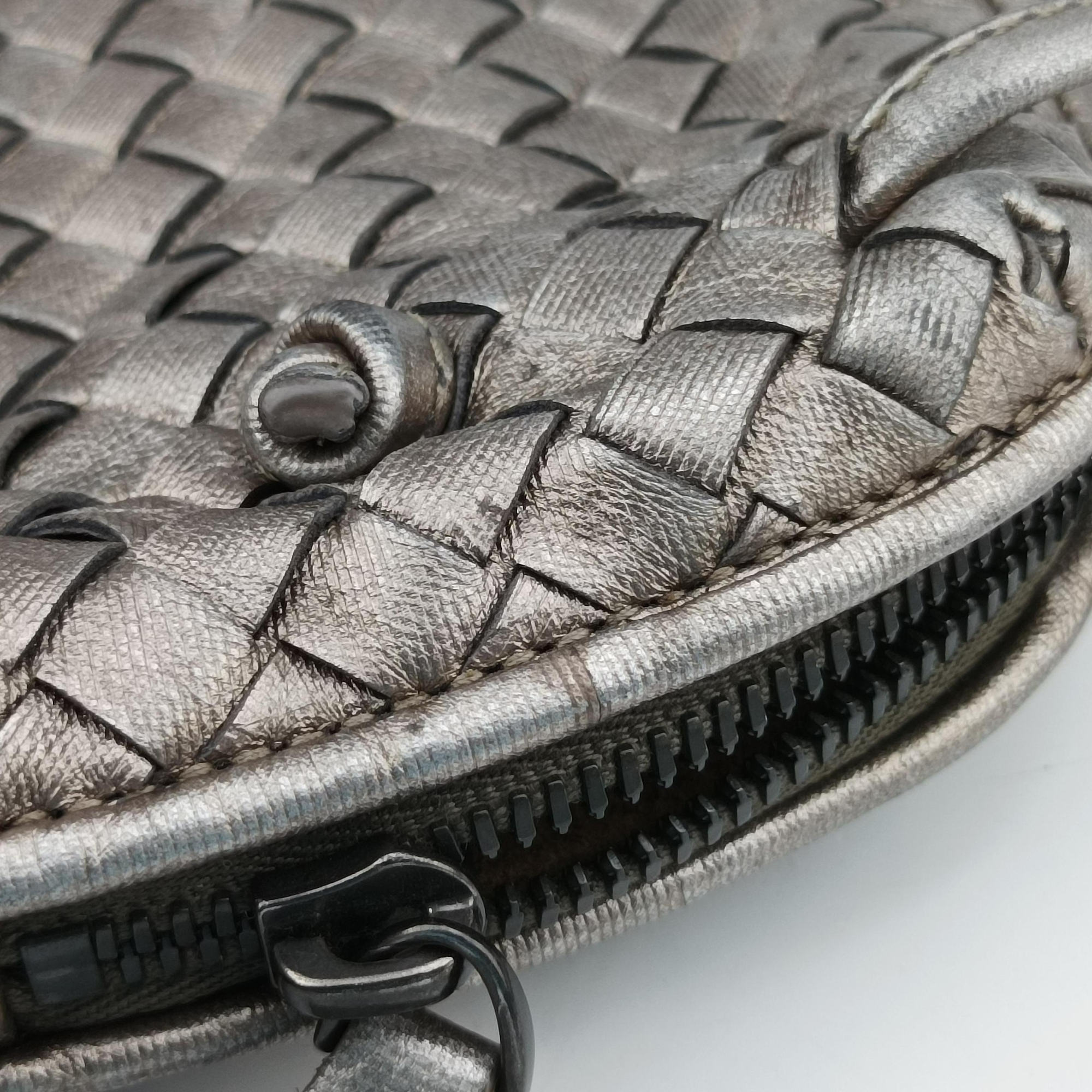 Pre-owned Bottega Veneta NODINI Intrecciato Silver Gray lambskin  shoulderbag | stylenewstar