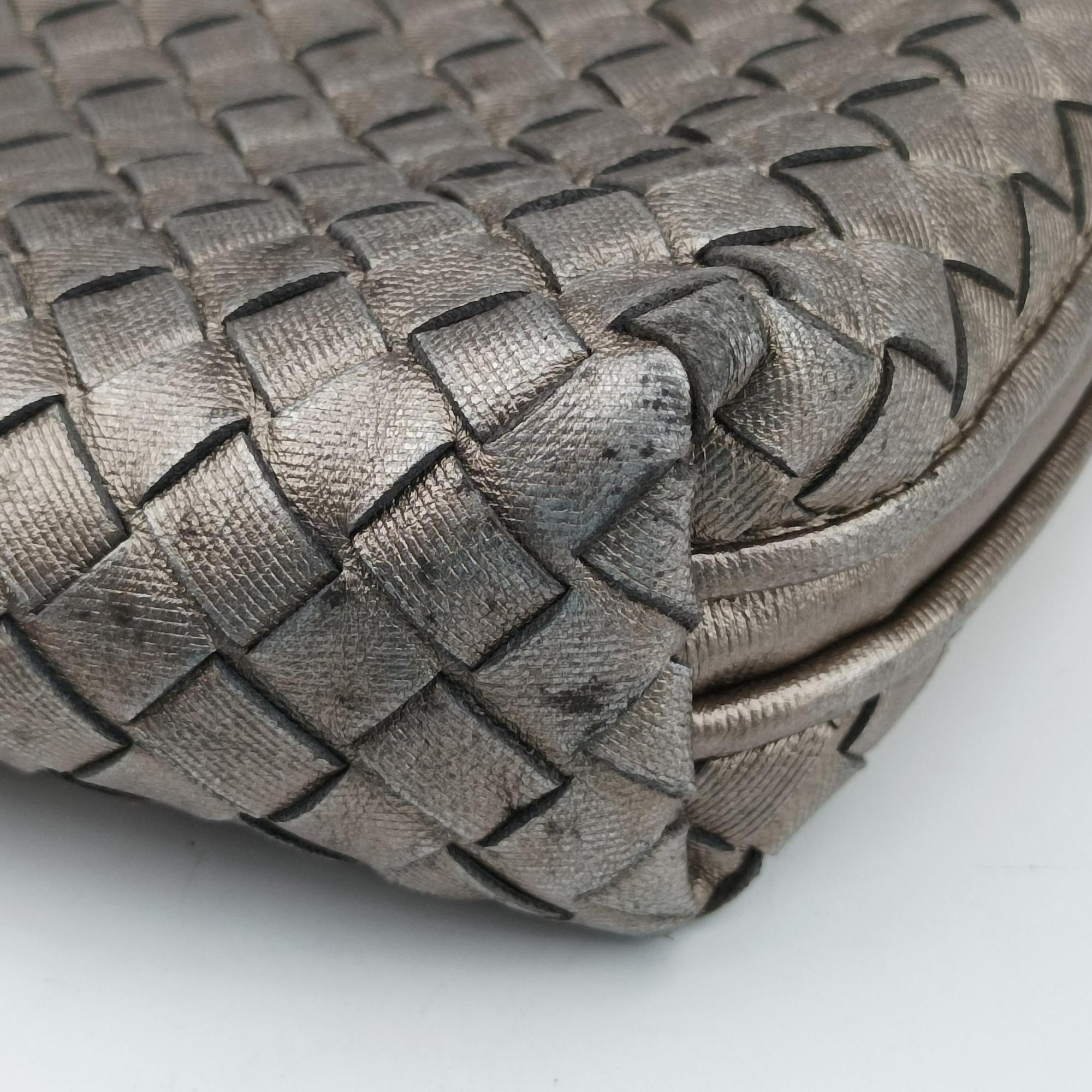 Pre-owned Bottega Veneta NODINI Intrecciato Silver Gray lambskin  shoulderbag | stylenewstar