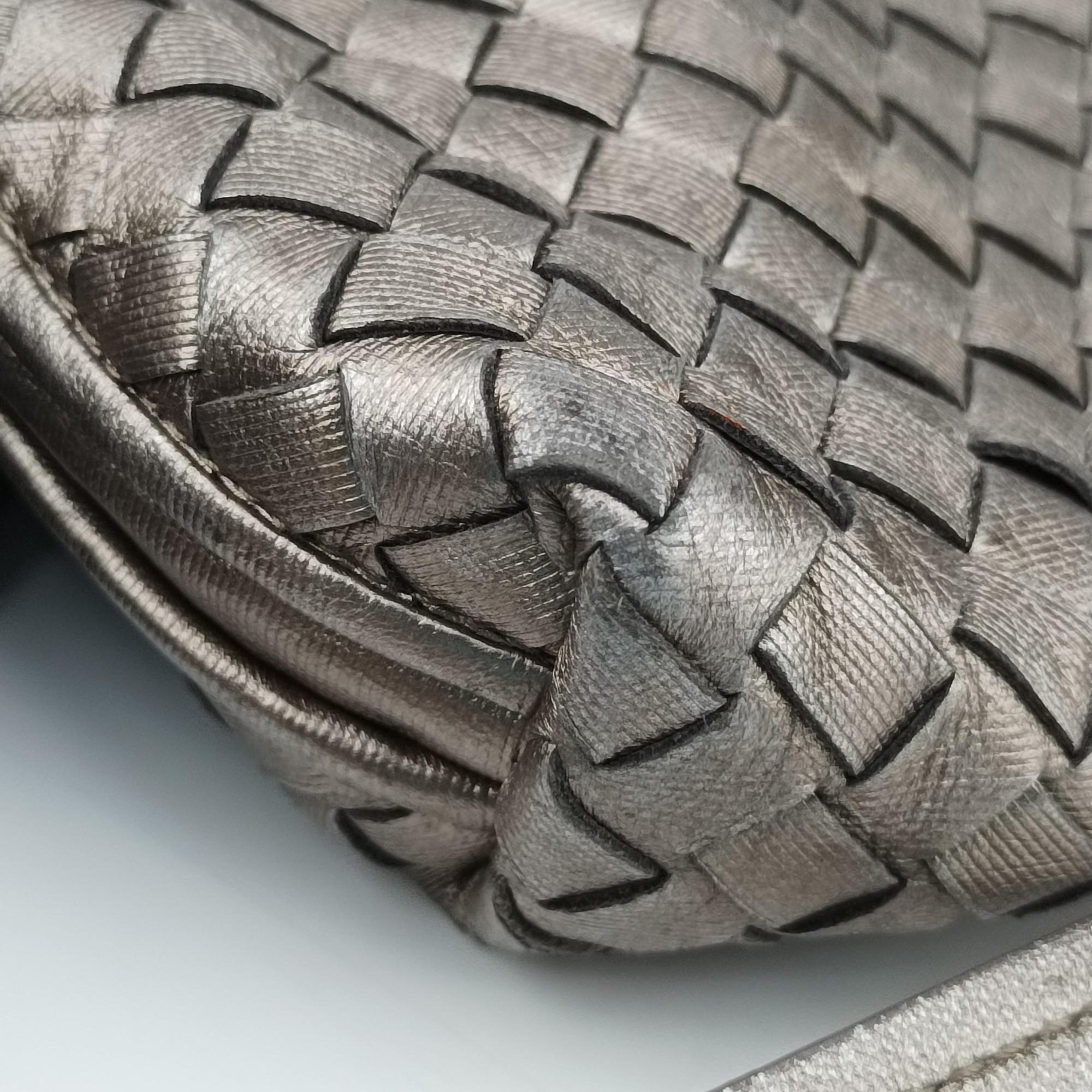Pre-owned Bottega Veneta NODINI Intrecciato Silver Gray lambskin  shoulderbag | stylenewstar
