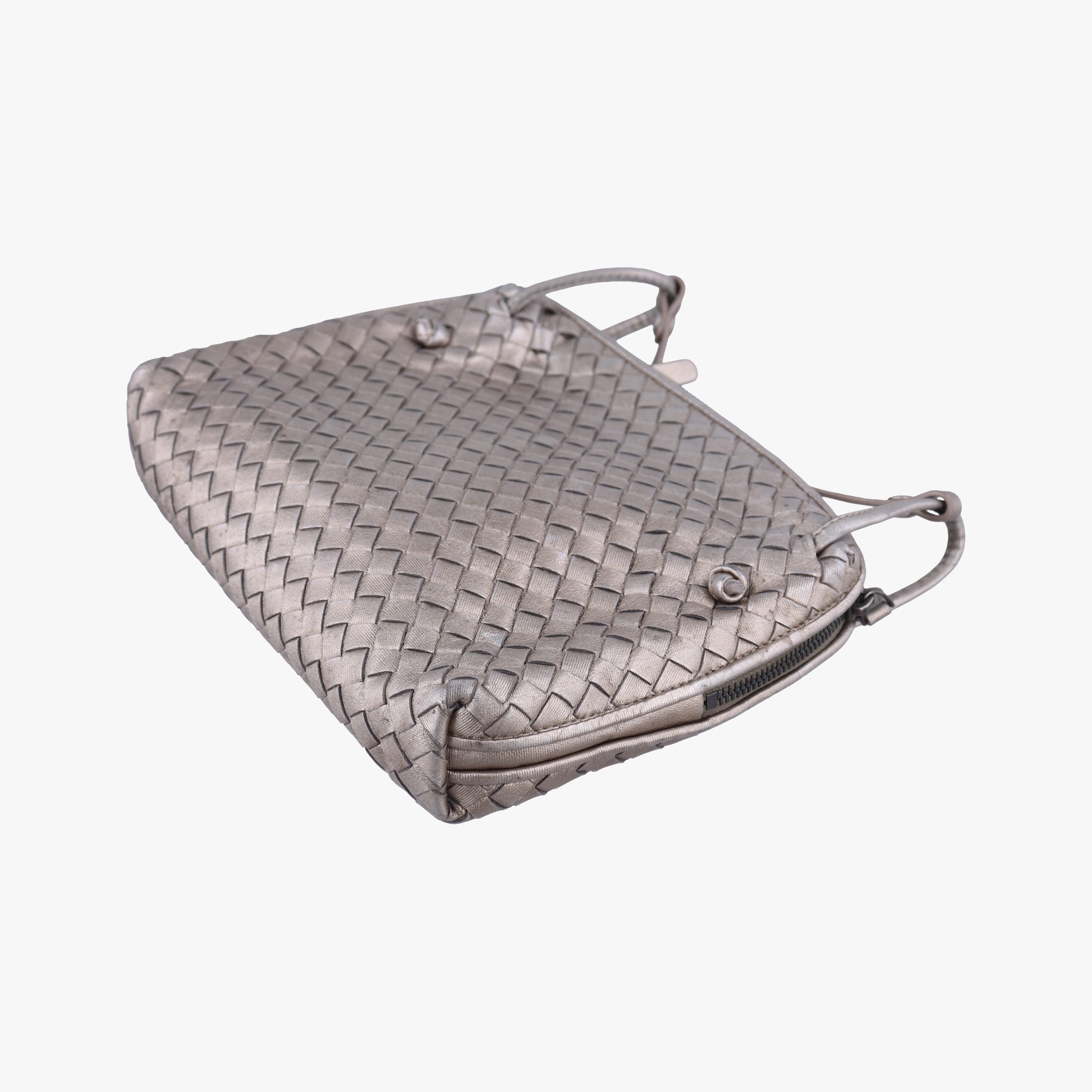 Pre-owned Bottega Veneta NODINI Intrecciato Silver Gray lambskin  shoulderbag | stylenewstar