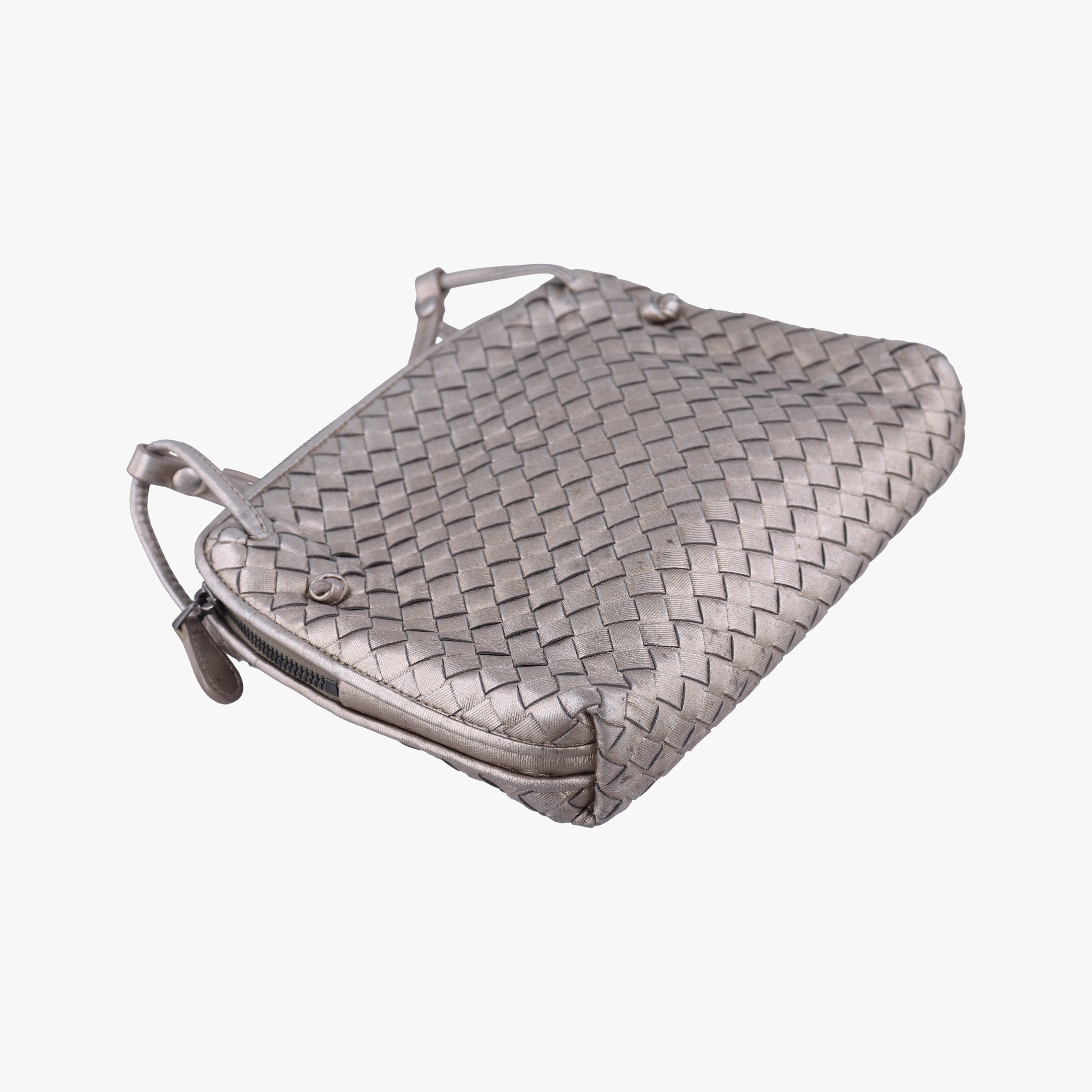 Pre-owned Bottega Veneta NODINI Intrecciato Silver Gray lambskin  shoulderbag | stylenewstar