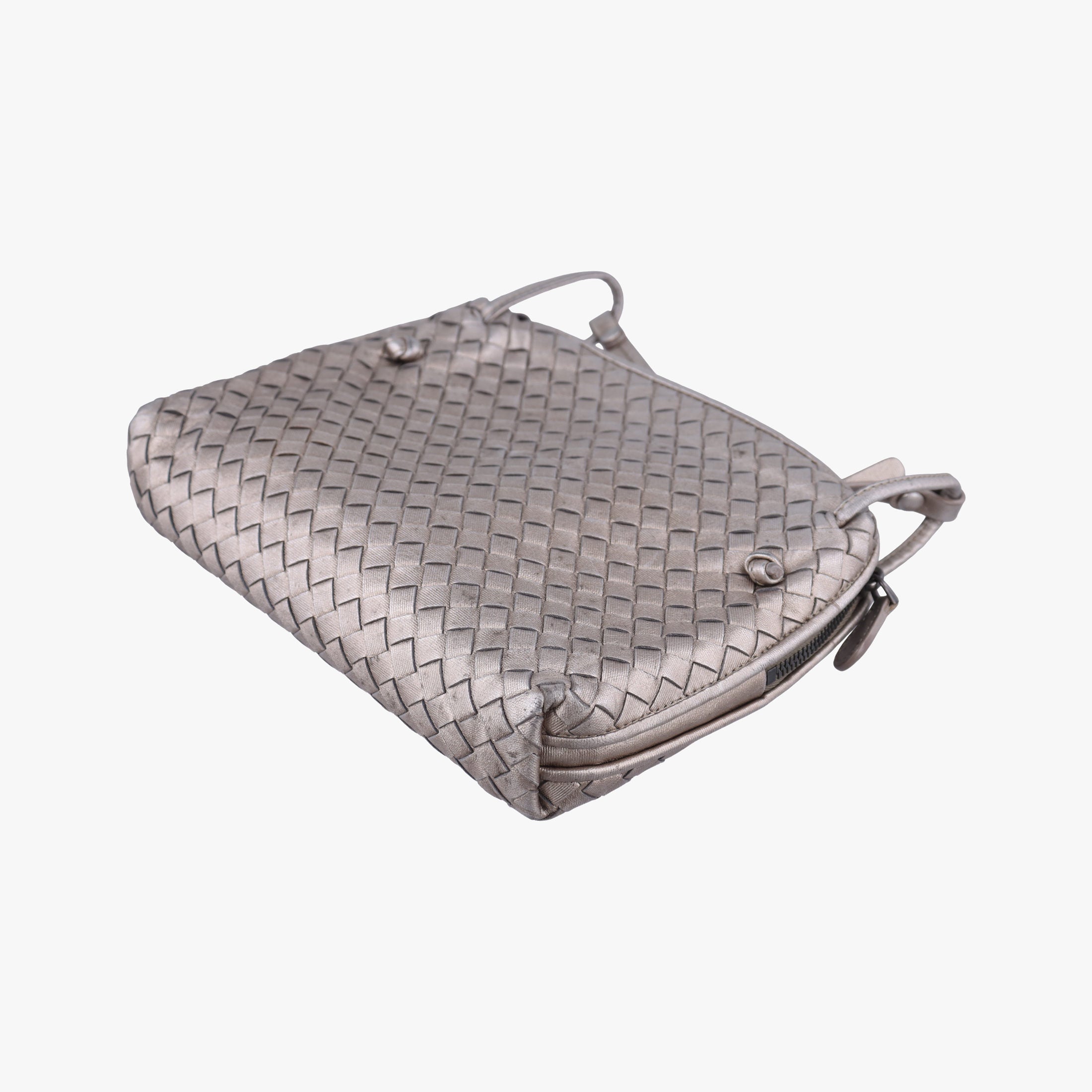 Pre-owned Bottega Veneta NODINI Intrecciato Silver Gray lambskin  shoulderbag | stylenewstar