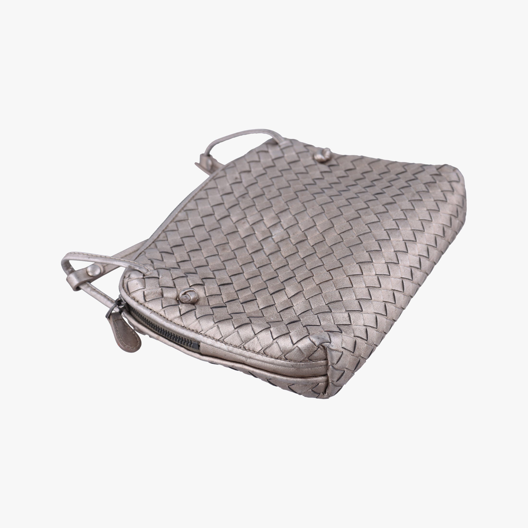 Pre-owned Bottega Veneta NODINI Intrecciato Silver Gray lambskin  shoulderbag | stylenewstar