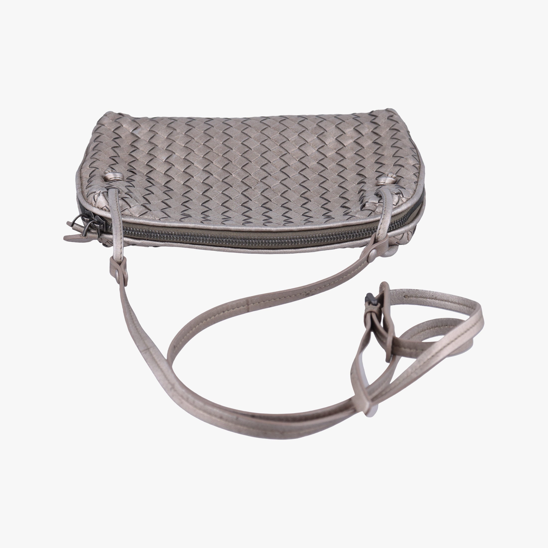 Pre-owned Bottega Veneta NODINI Intrecciato Silver Gray lambskin  shoulderbag | stylenewstar