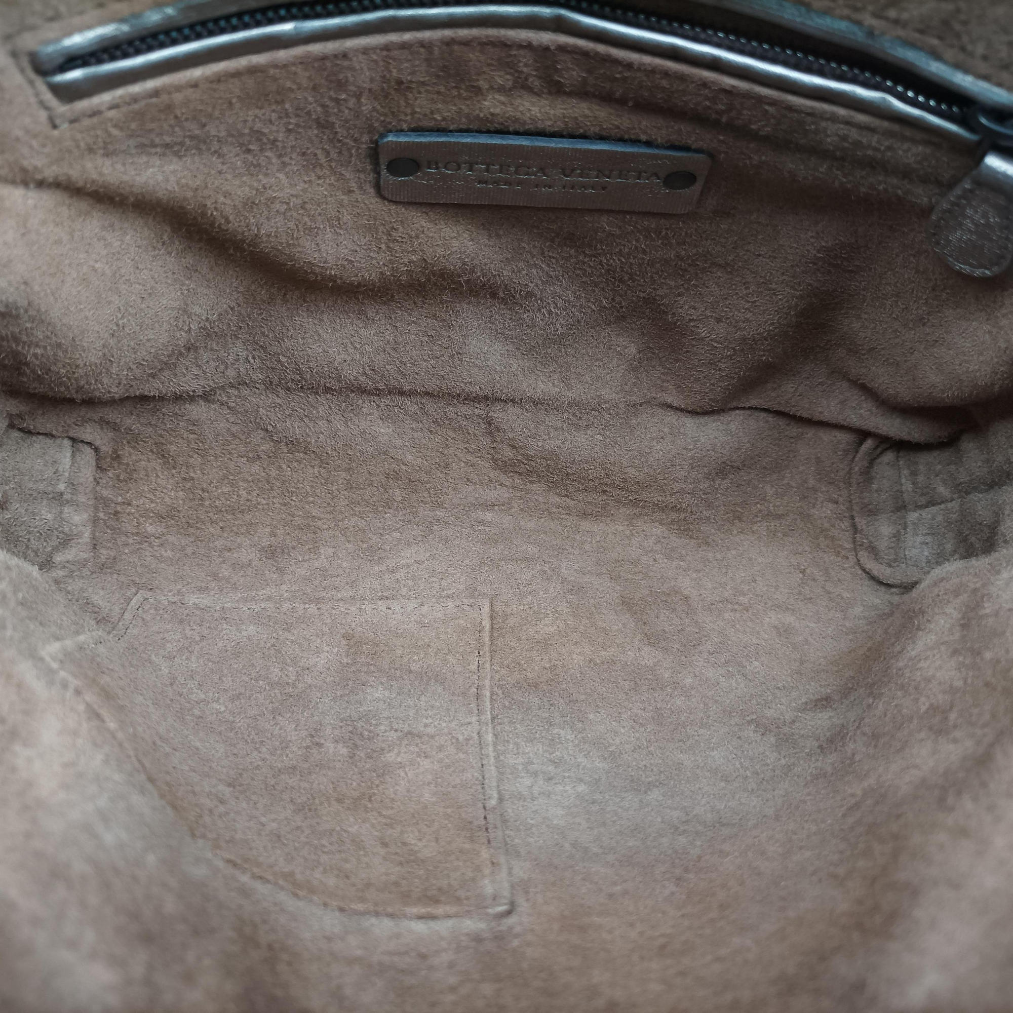 Pre-owned Bottega Veneta NODINI Intrecciato Silver Gray lambskin  shoulderbag | stylenewstar