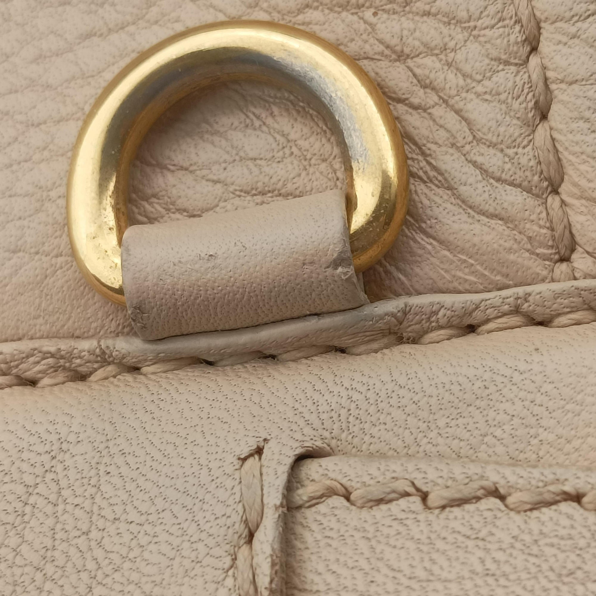 Pre-owned Prada Cervo Frame Satchel Beige Leather  shoulderbag | stylenewstar