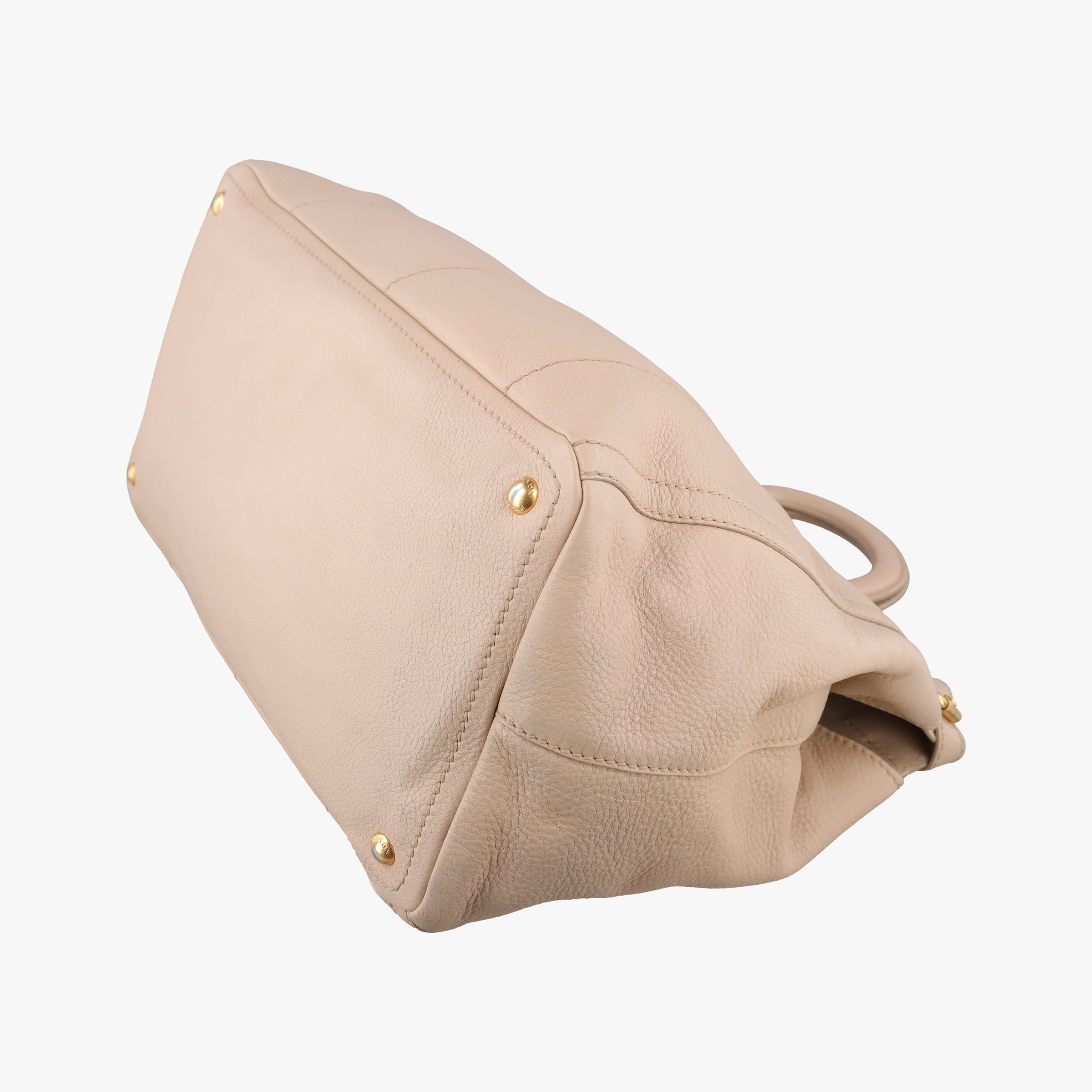 Pre-owned Prada Cervo Frame Satchel Beige Leather  shoulderbag | stylenewstar