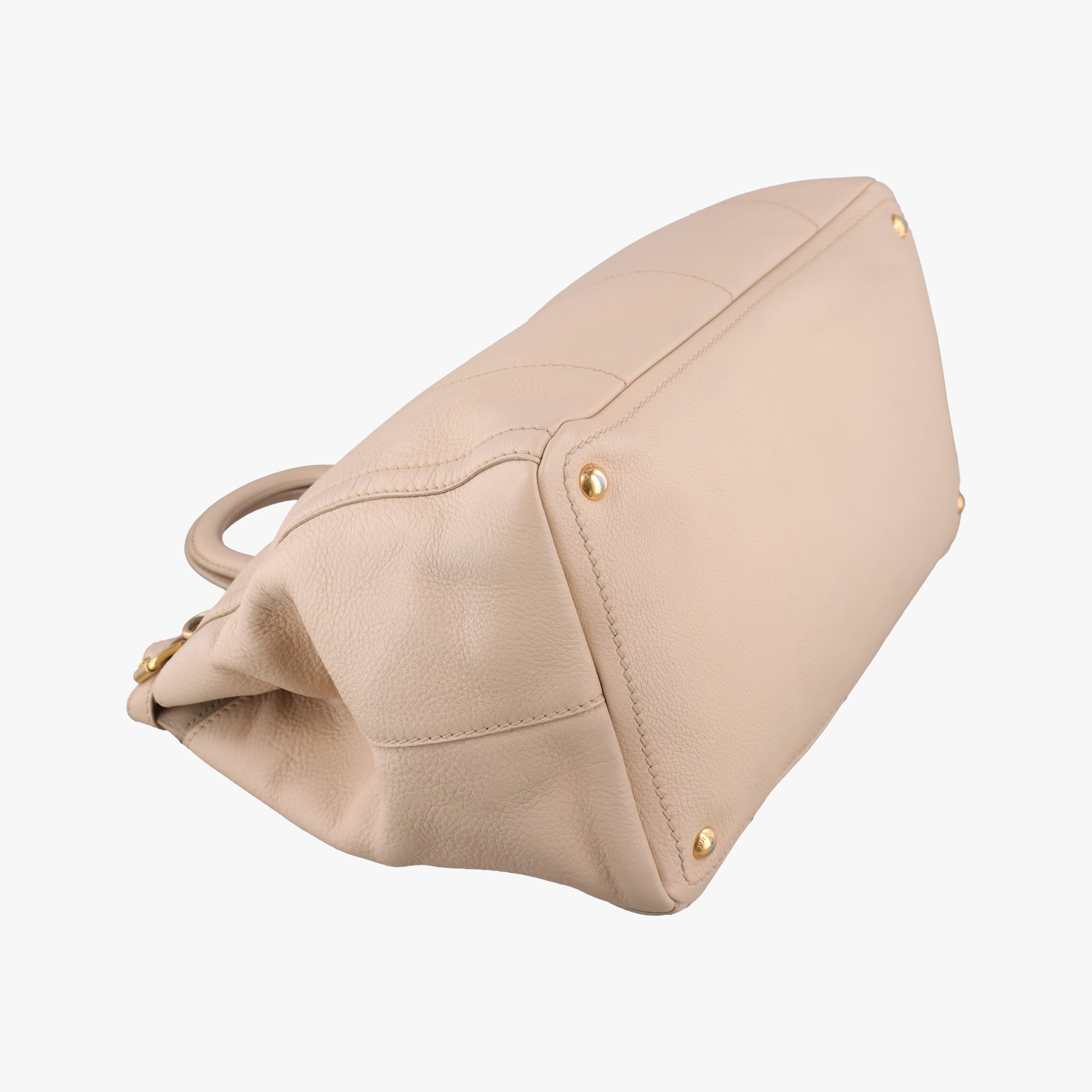 Pre-owned Prada Cervo Frame Satchel Beige Leather  shoulderbag | stylenewstar