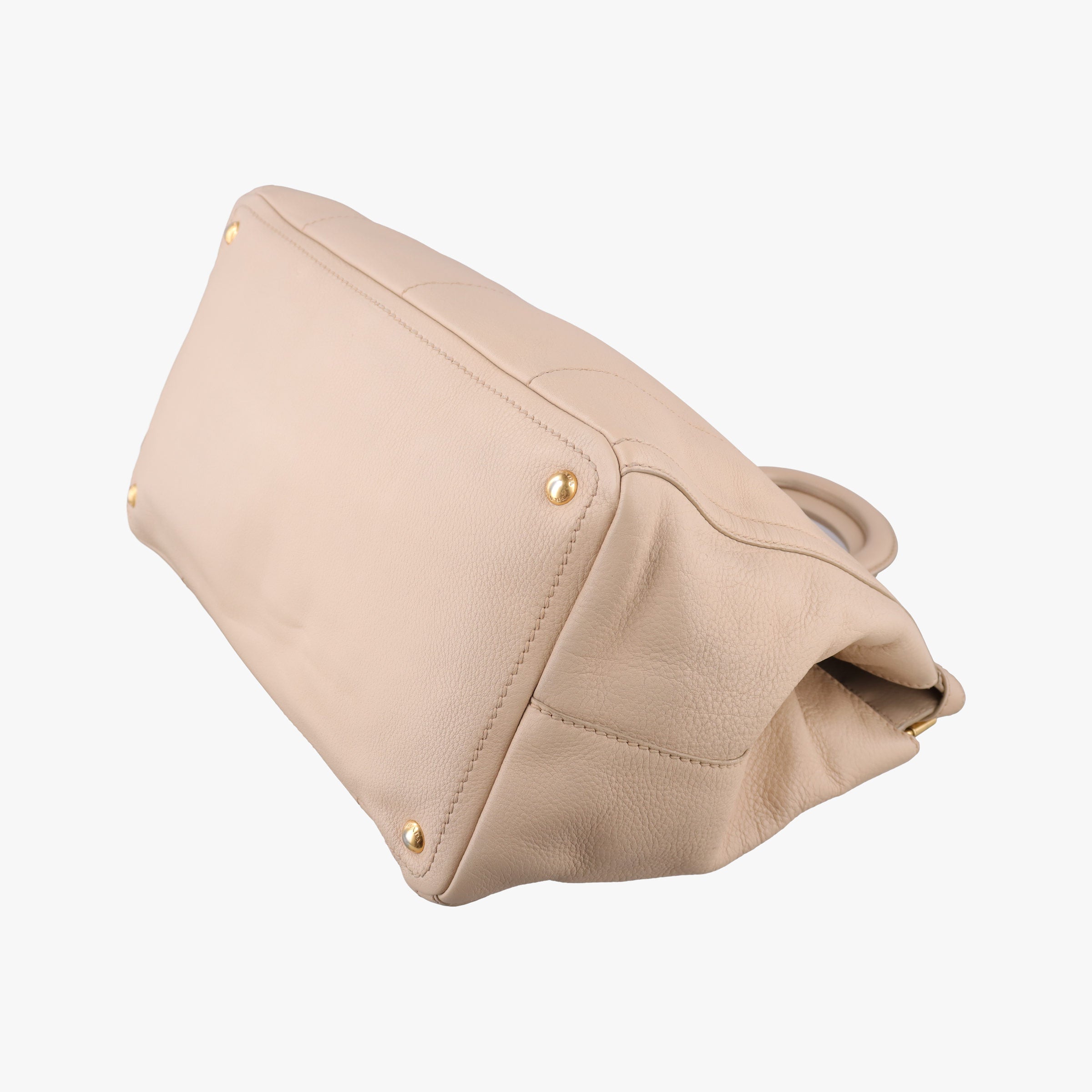 Pre-owned Prada Cervo Frame Satchel Beige Leather  shoulderbag | stylenewstar