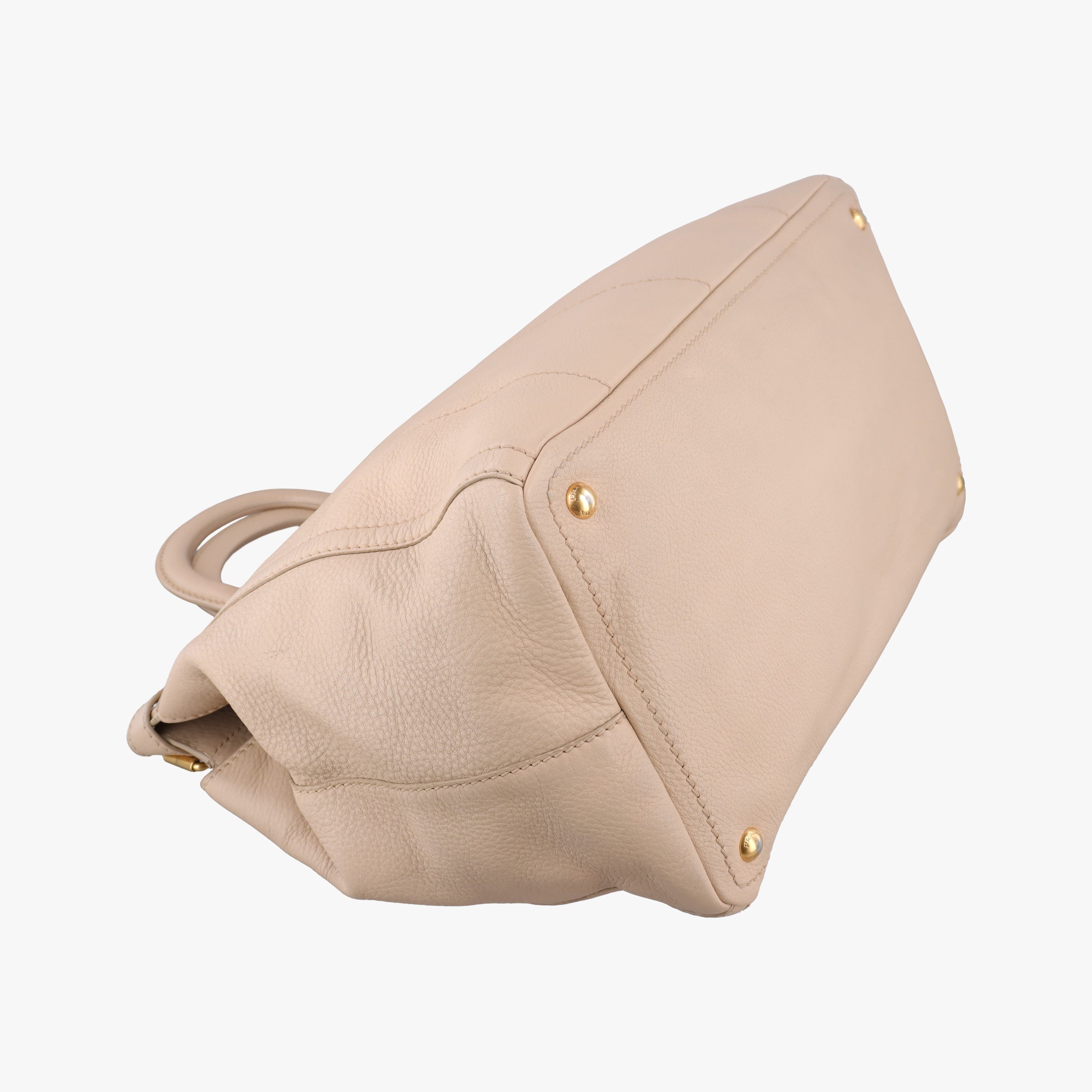 Pre-owned Prada Cervo Frame Satchel Beige Leather  shoulderbag | stylenewstar