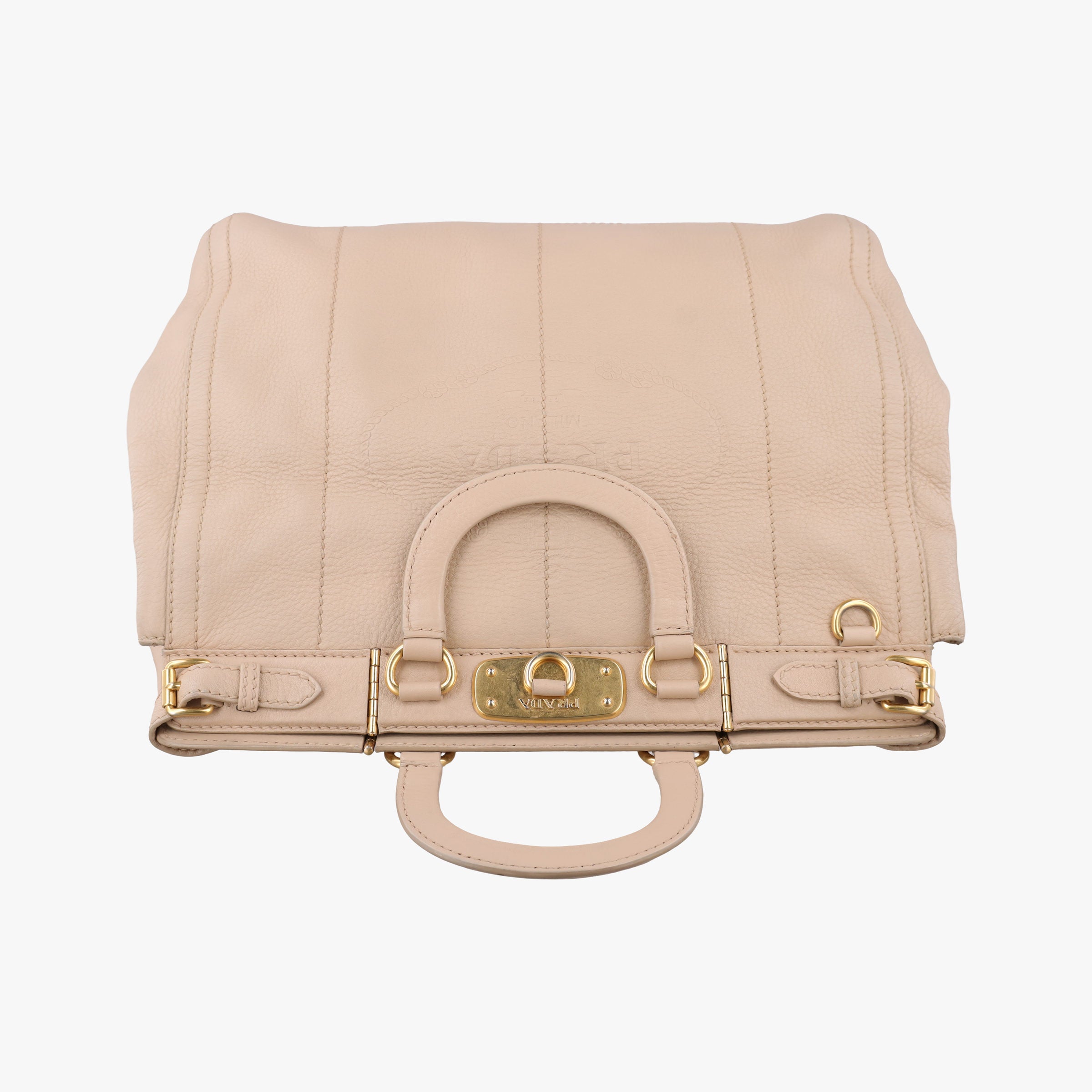 Pre-owned Prada Cervo Frame Satchel Beige Leather  shoulderbag | stylenewstar