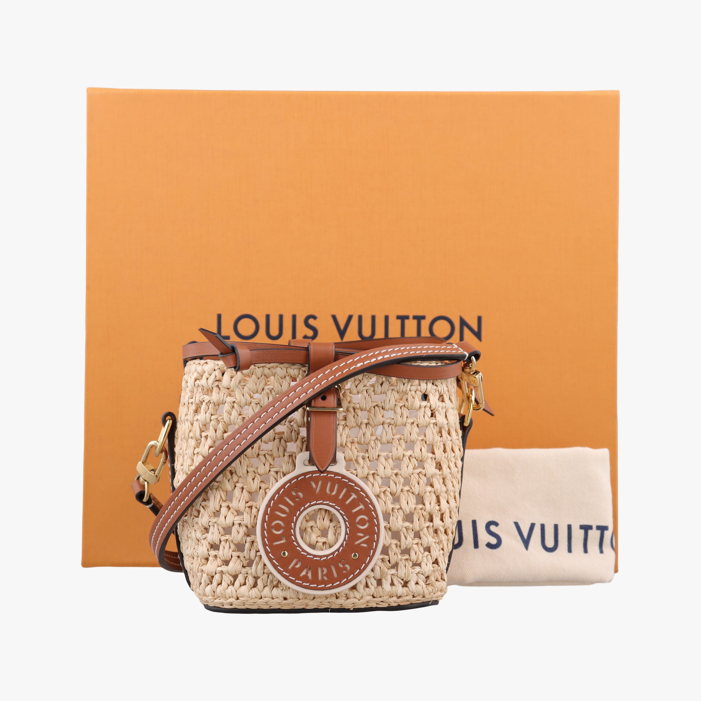 Pre-owned Louis Vuitton Noé Purse Beige x Brown natural raffia M83521 shoulderbag | stylenewstar