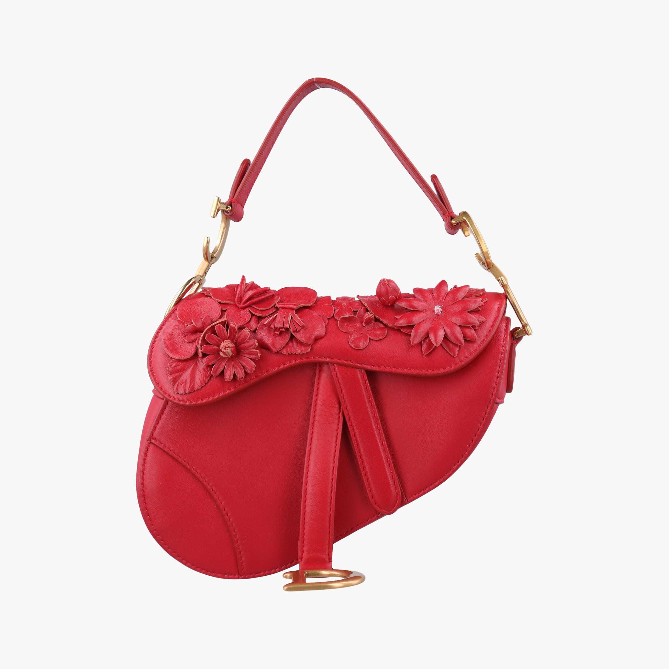Pre-owned Christian Dior Flowers Saddle Red leather  handbag | stylenewstar
