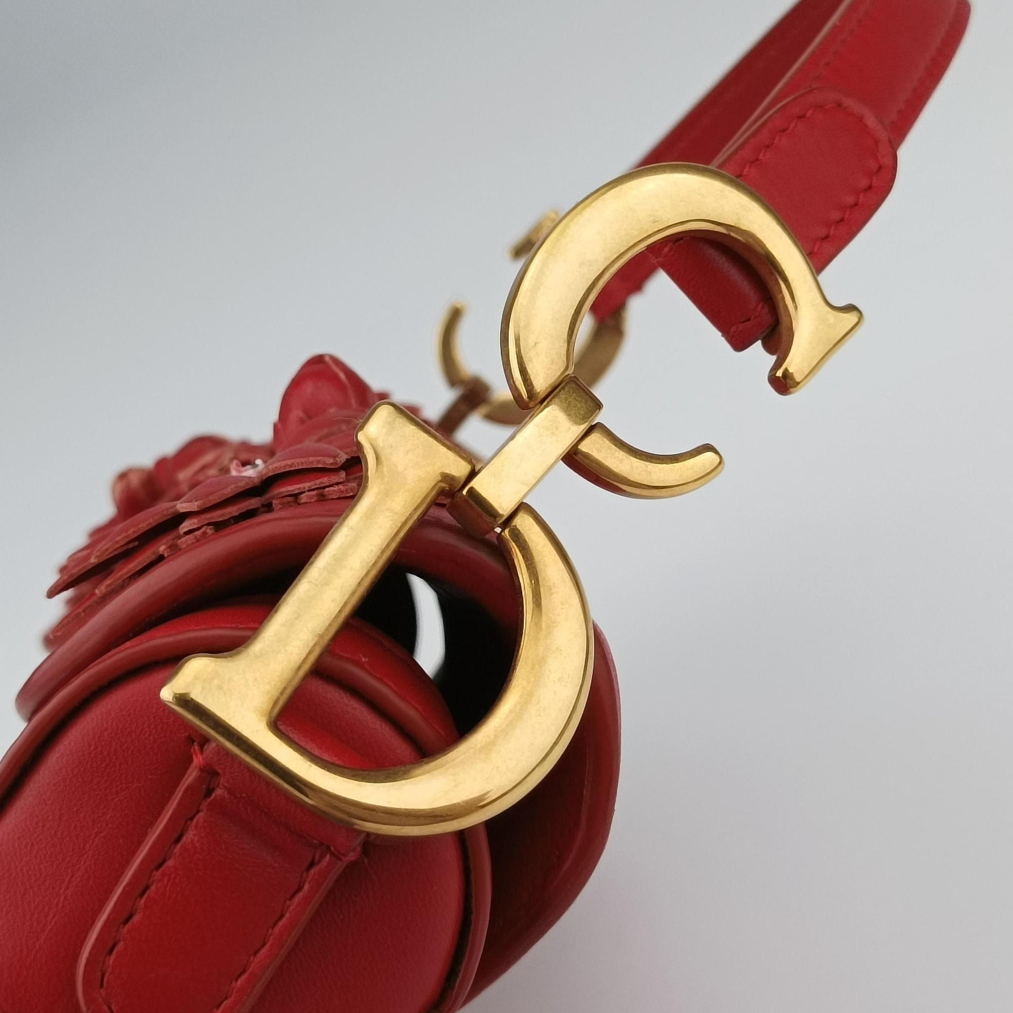 Pre-owned Christian Dior Flowers Saddle Red leather  handbag | stylenewstar