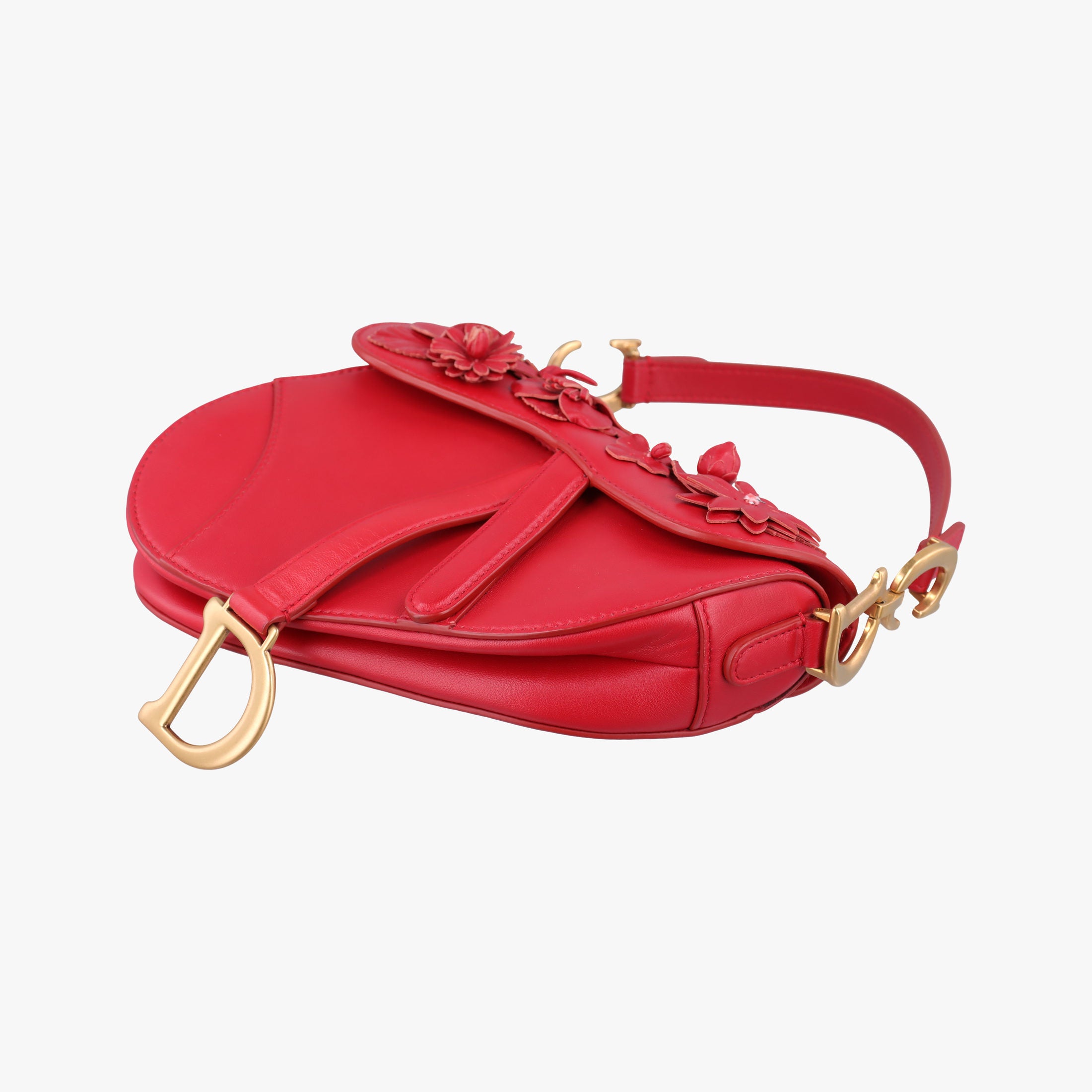 Pre-owned Christian Dior Flowers Saddle Red leather  handbag | stylenewstar