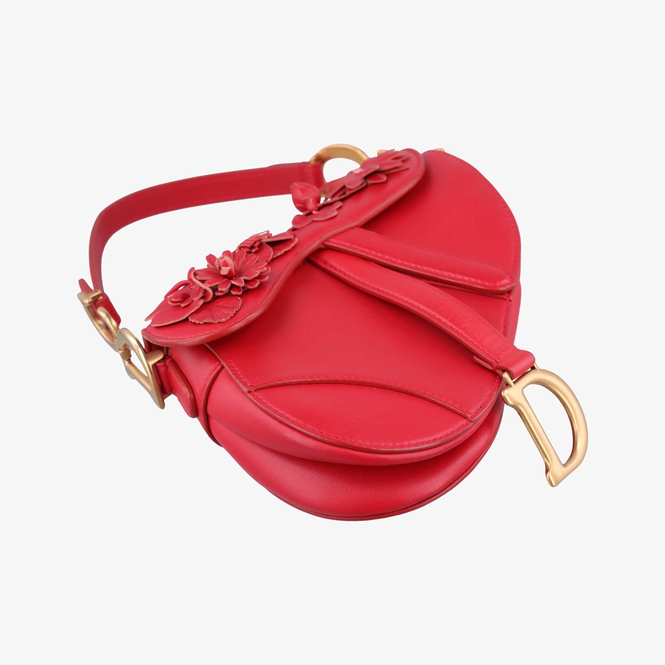 Pre-owned Christian Dior Flowers Saddle Red leather  handbag | stylenewstar
