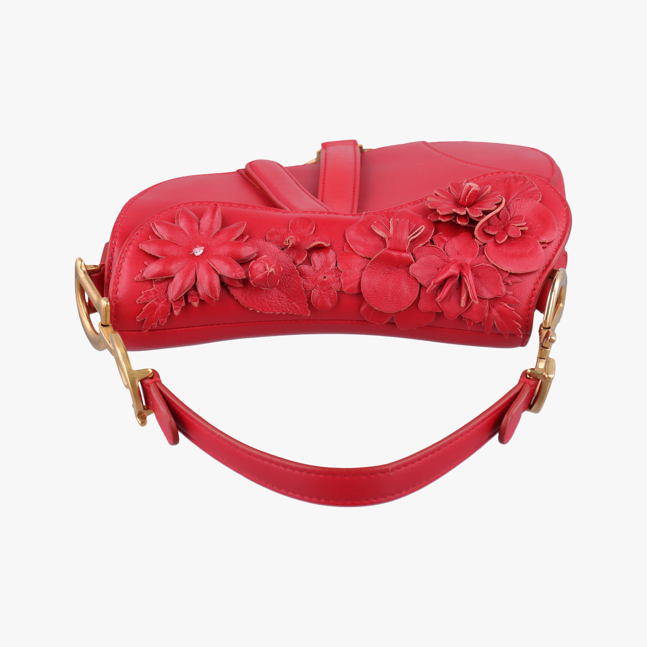 Pre-owned Christian Dior Flowers Saddle Red leather  handbag | stylenewstar
