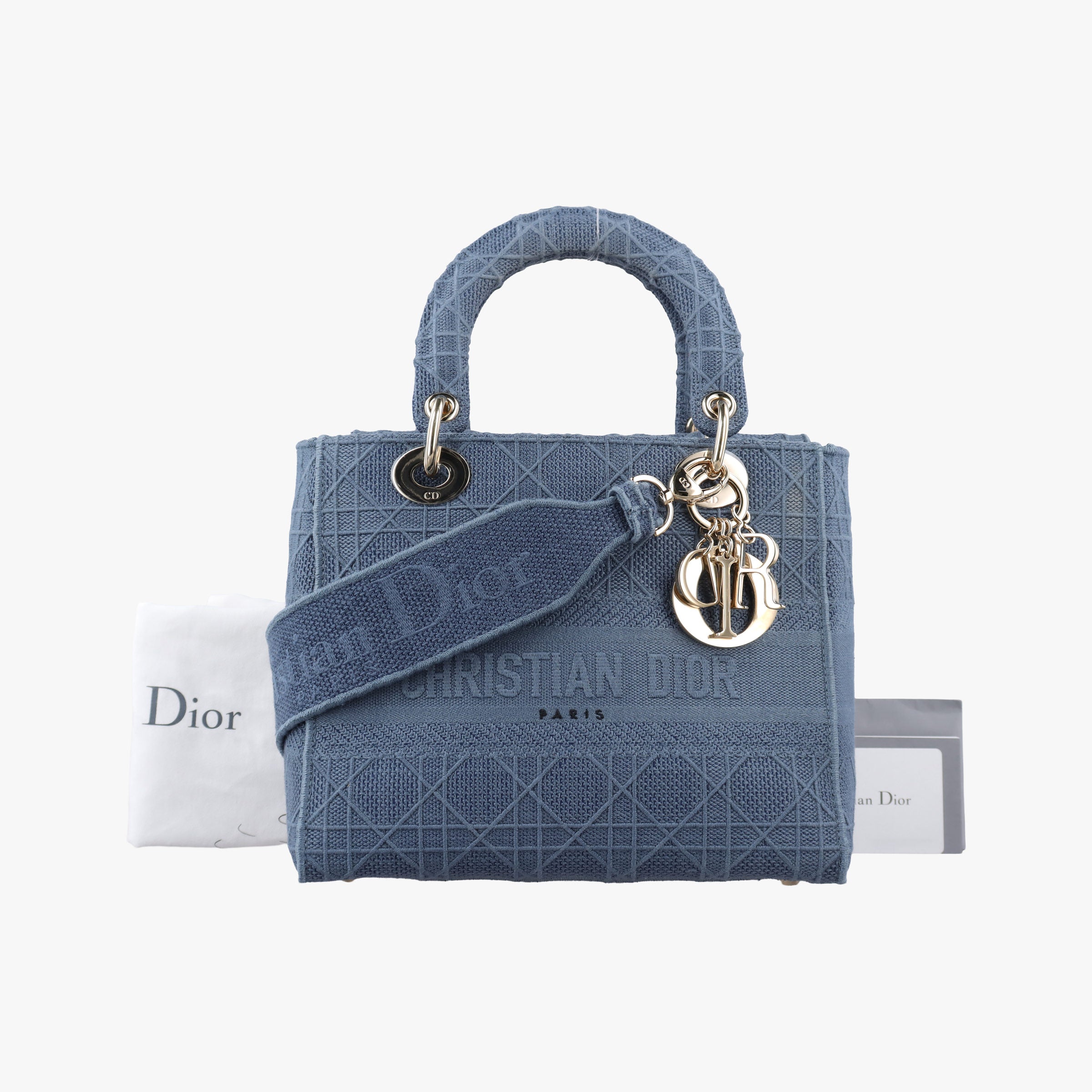 Pre-owned Christian Dior Lady Dior Navy Jacquard  shoulderbag | stylenewstar