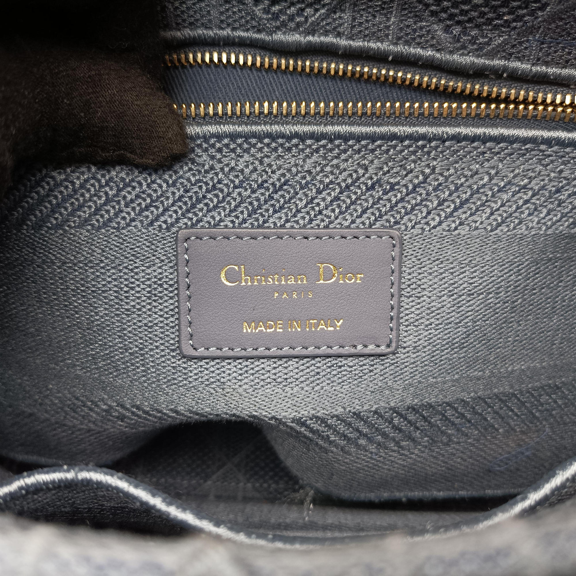 Pre-owned Christian Dior Lady Dior Navy Jacquard  shoulderbag | stylenewstar