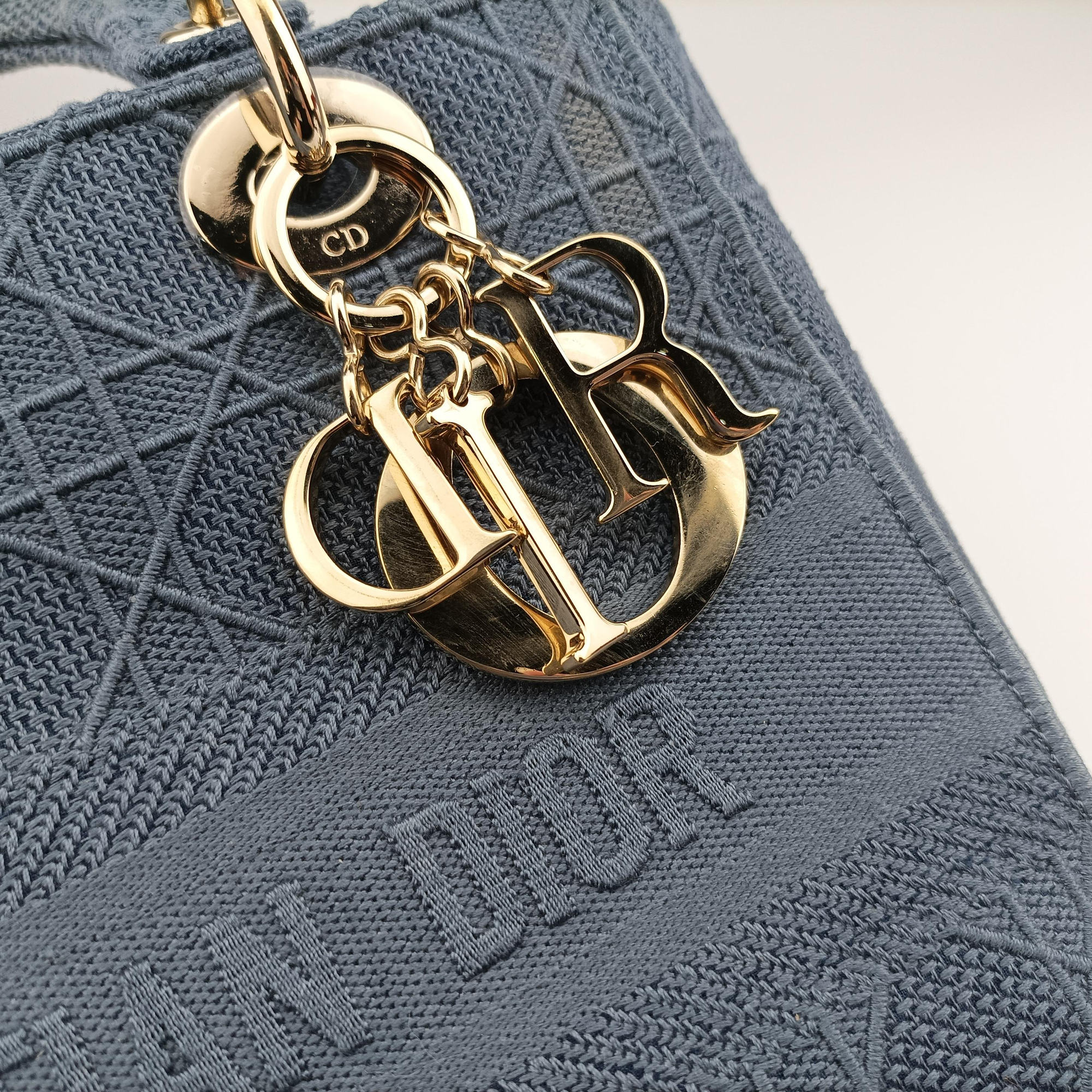 Pre-owned Christian Dior Lady Dior Navy Jacquard  shoulderbag | stylenewstar