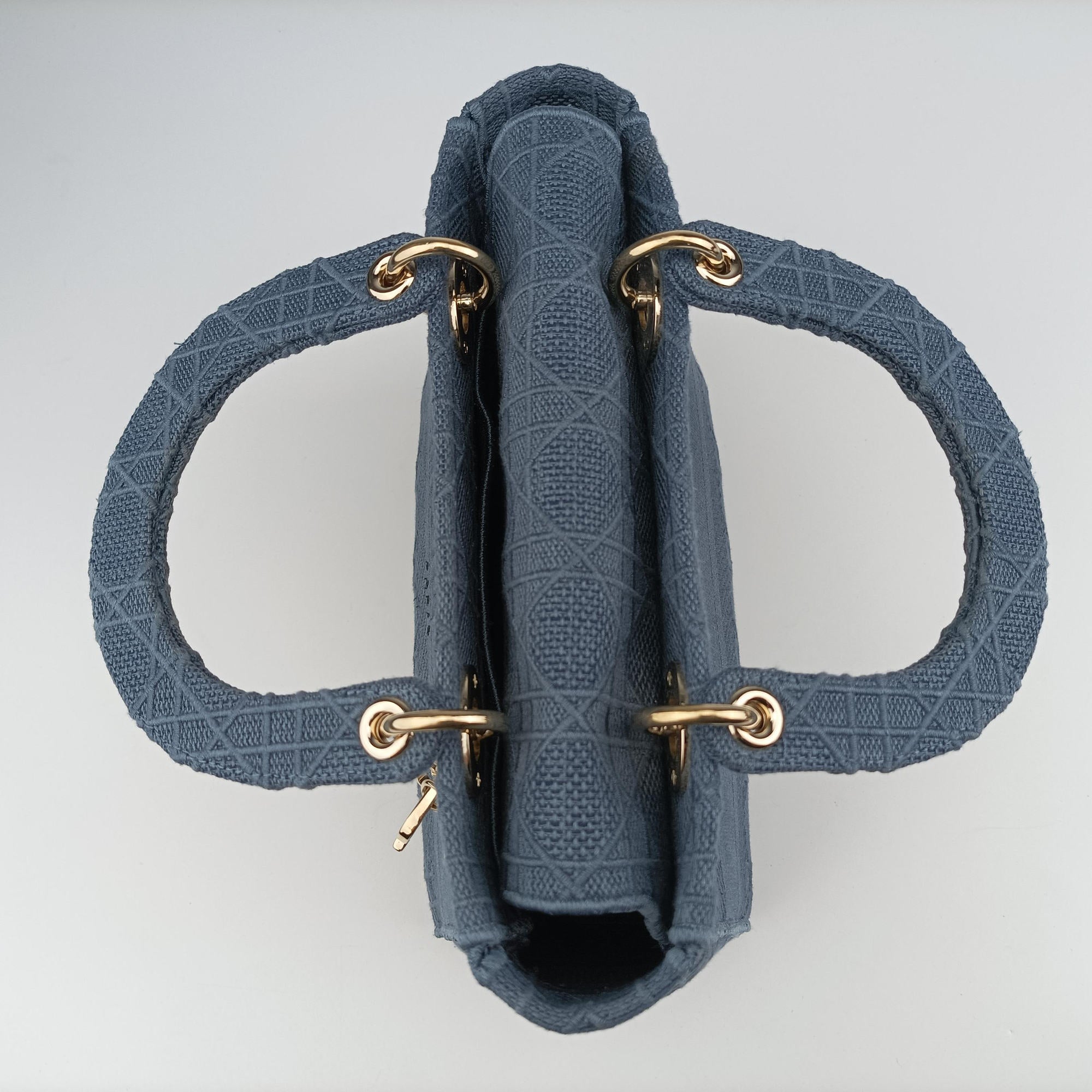 Pre-owned Christian Dior Lady Dior Navy Jacquard  shoulderbag | stylenewstar