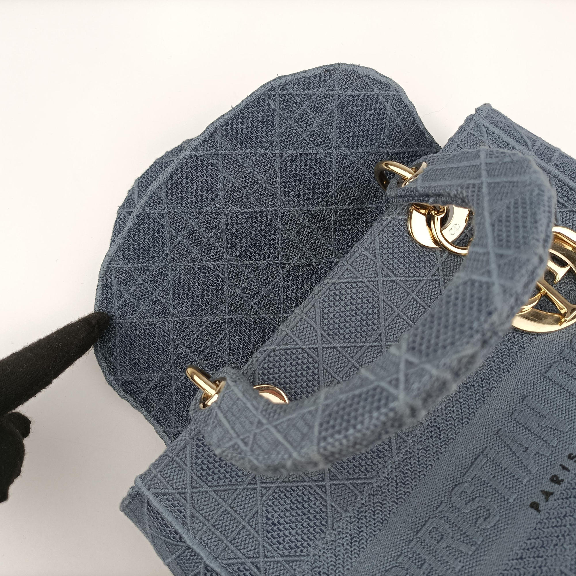 Pre-owned Christian Dior Lady Dior Navy Jacquard  shoulderbag | stylenewstar