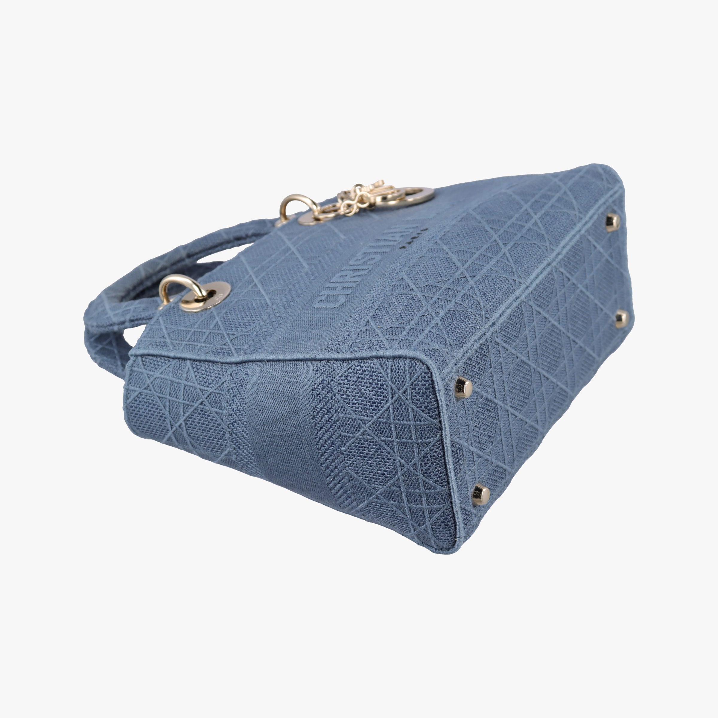 Pre-owned Christian Dior Lady Dior Navy Jacquard  shoulderbag | stylenewstar