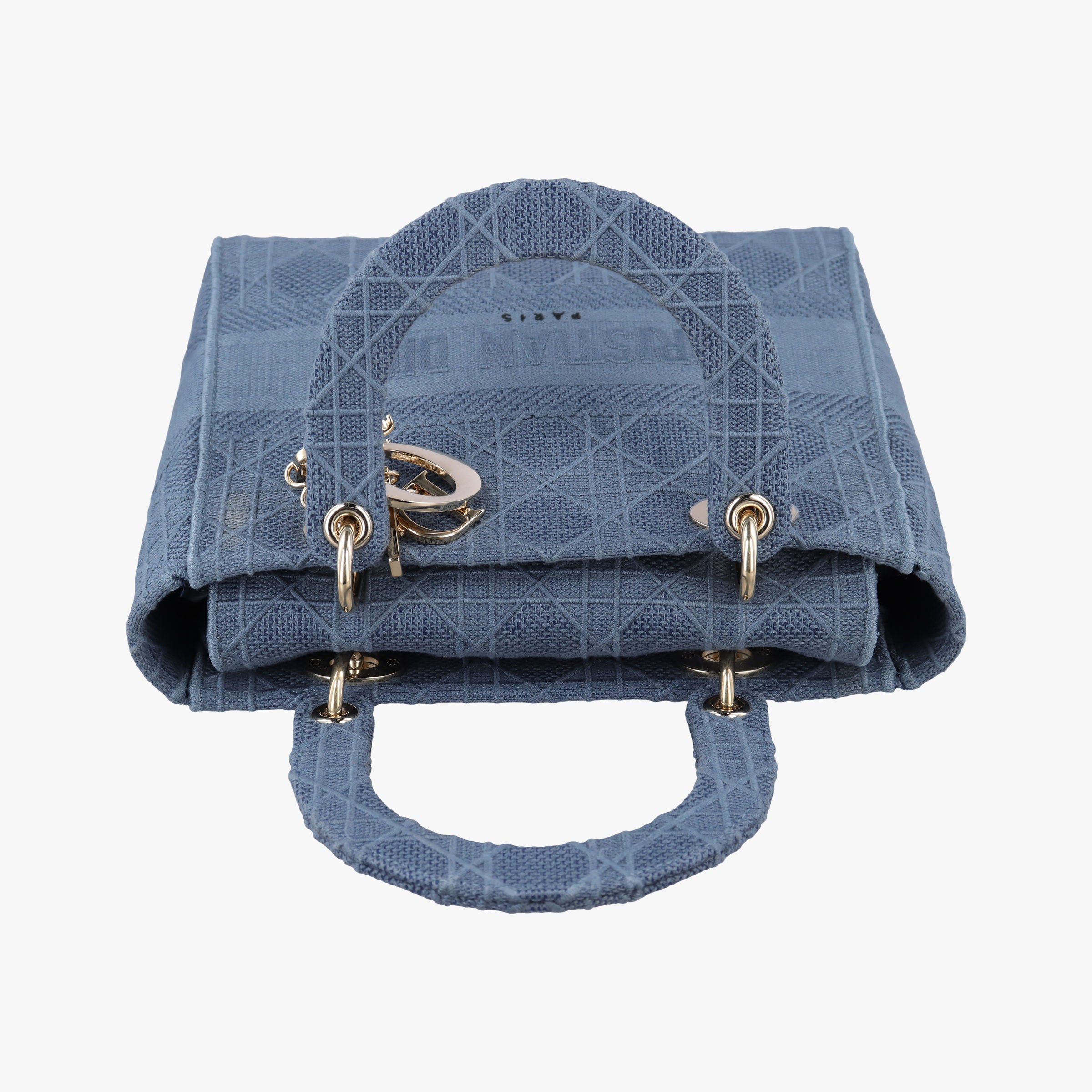 Pre-owned Christian Dior Lady Dior Navy Jacquard  shoulderbag | stylenewstar