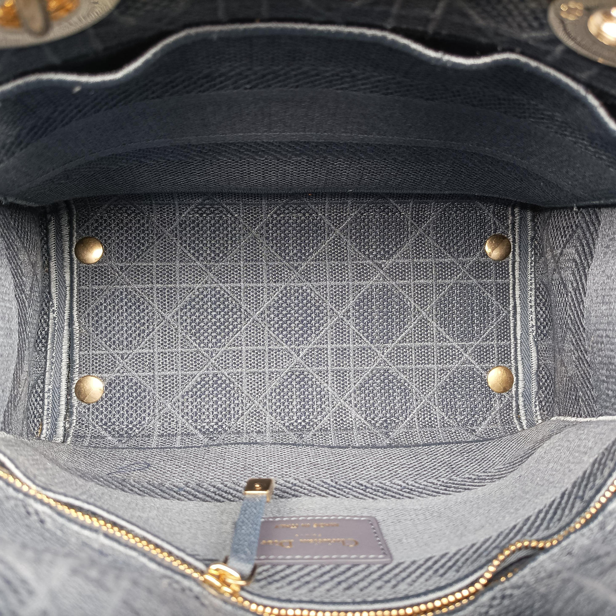 Pre-owned Christian Dior Lady Dior Navy Jacquard  shoulderbag | stylenewstar