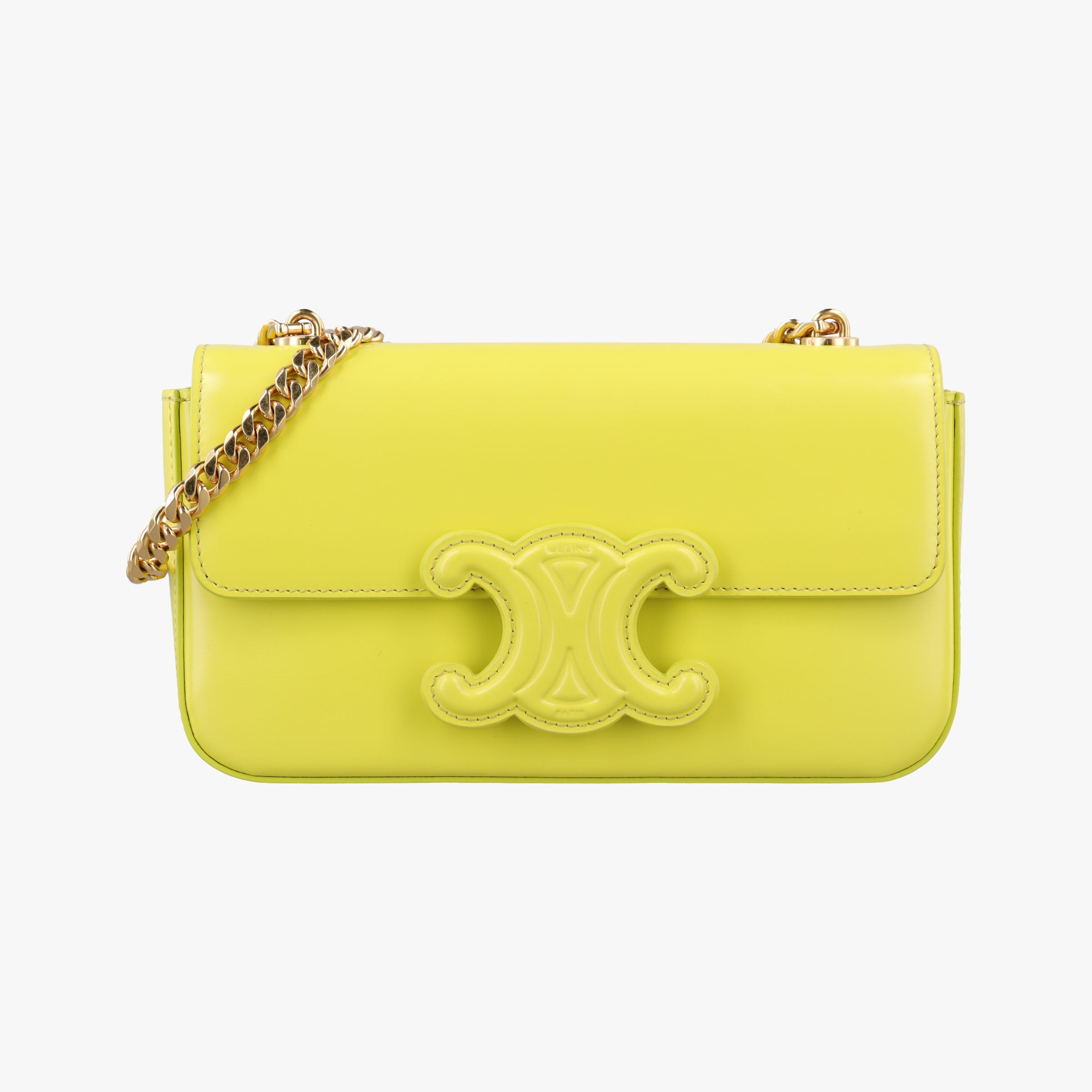 Pre-owned Celine Triomphe Chain Yellow Leather  shoulderbag | stylenewstar