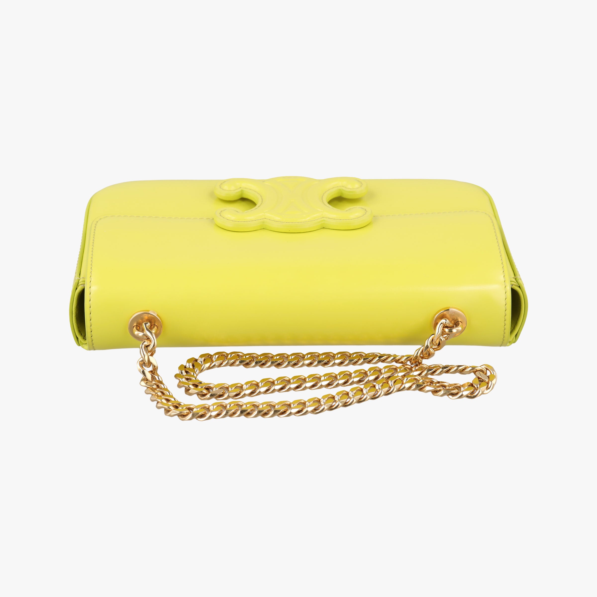 Pre-owned Celine Triomphe Chain Yellow Leather  shoulderbag | stylenewstar