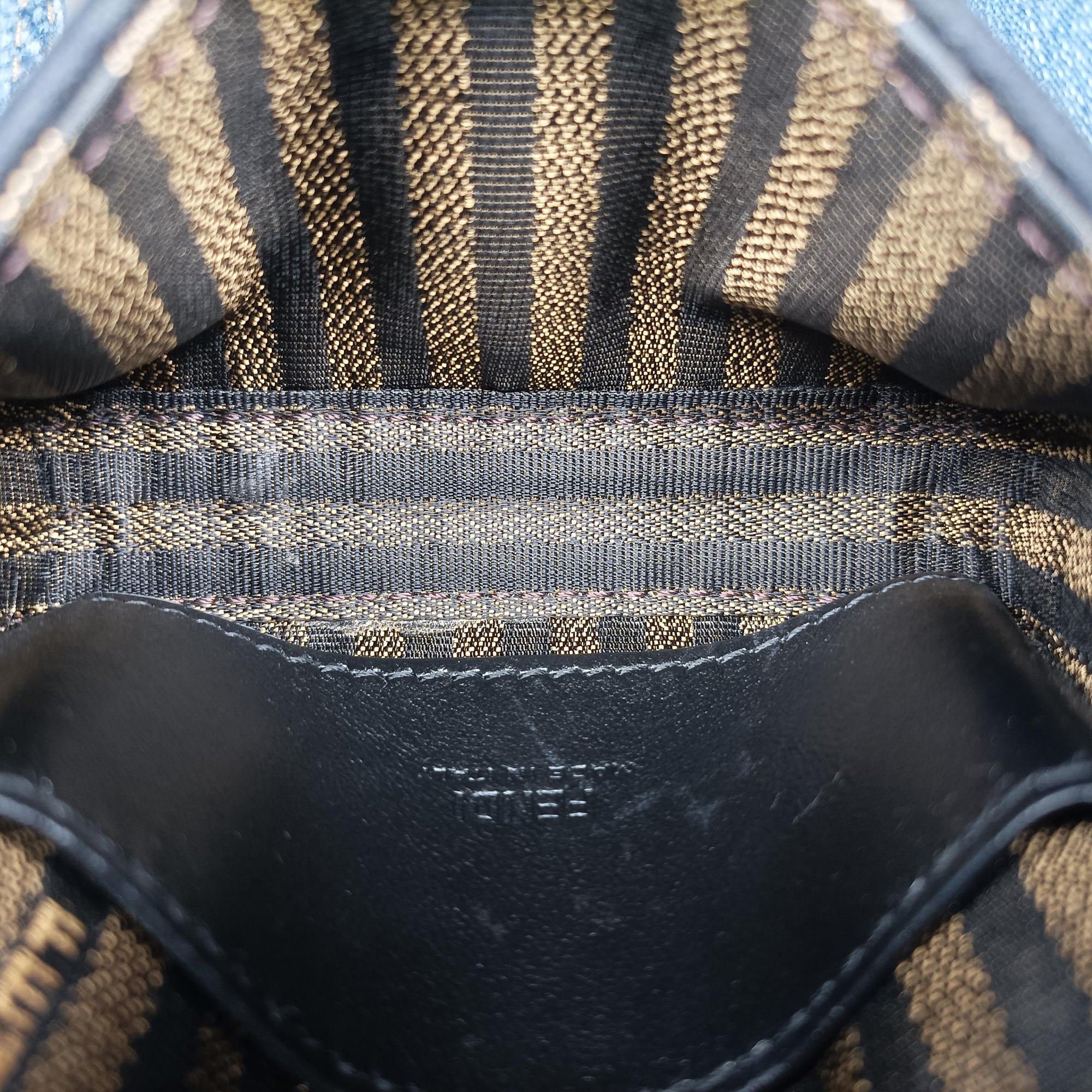 Pre-owned Fendi Nano Baguette Charm BlackxBeige RaffiaxLeather 7AR996 handbag | stylenewstar