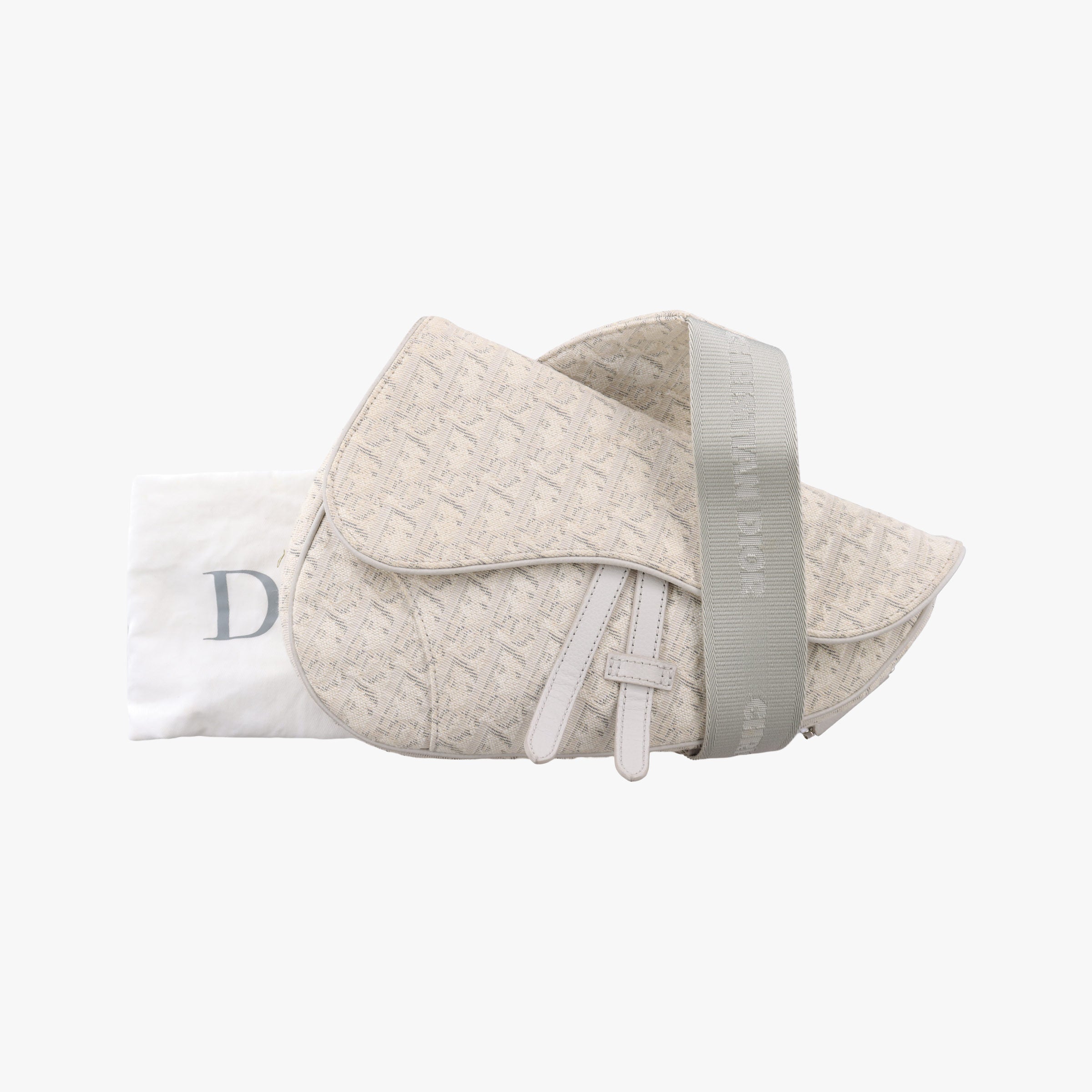 Pre-owned Christian Dior Saddle White Jacquard × Leather  crossbodybag | stylenewstar