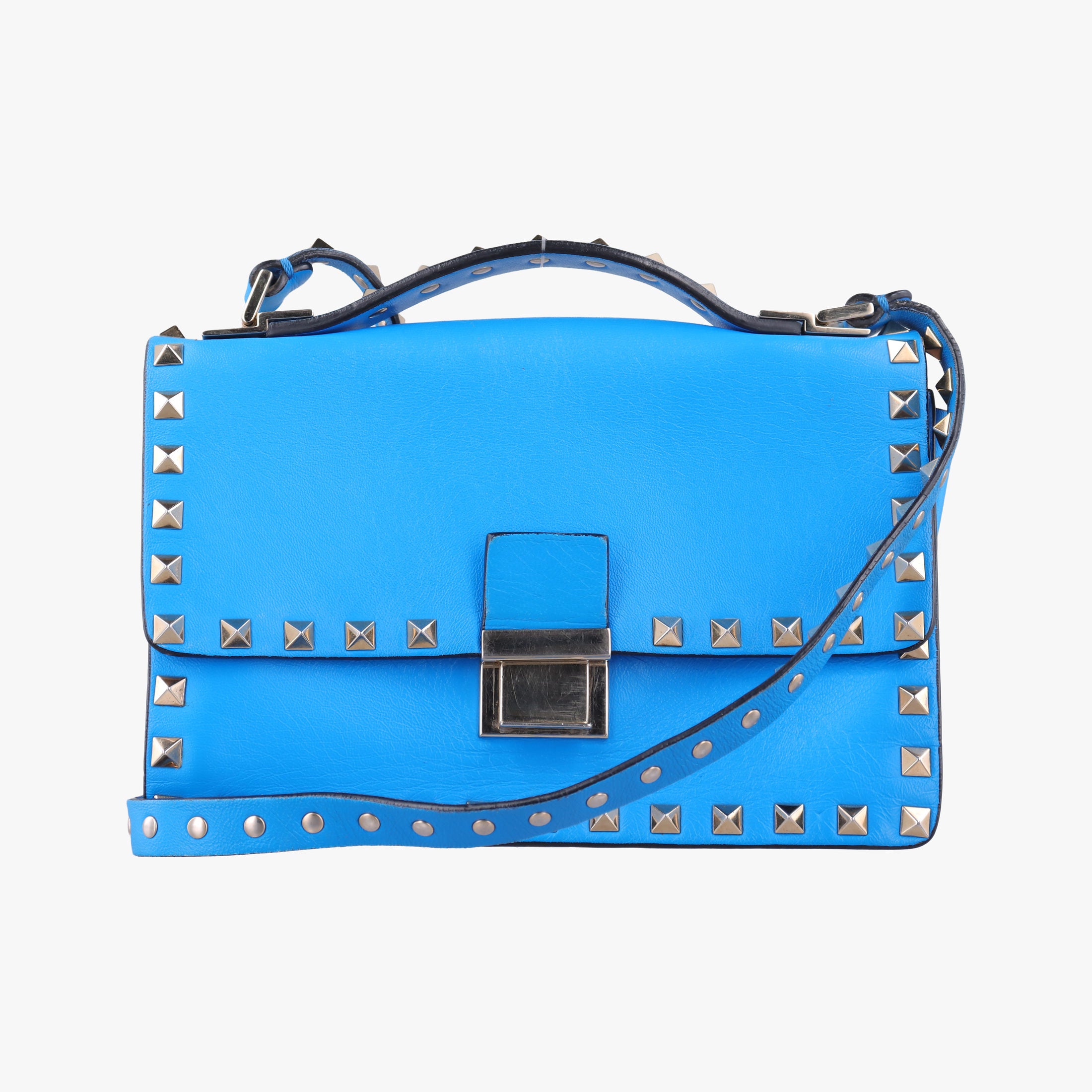 Pre-owned Valentino ROCKSTUD Blue Leather  shoulderbag | stylenewstar