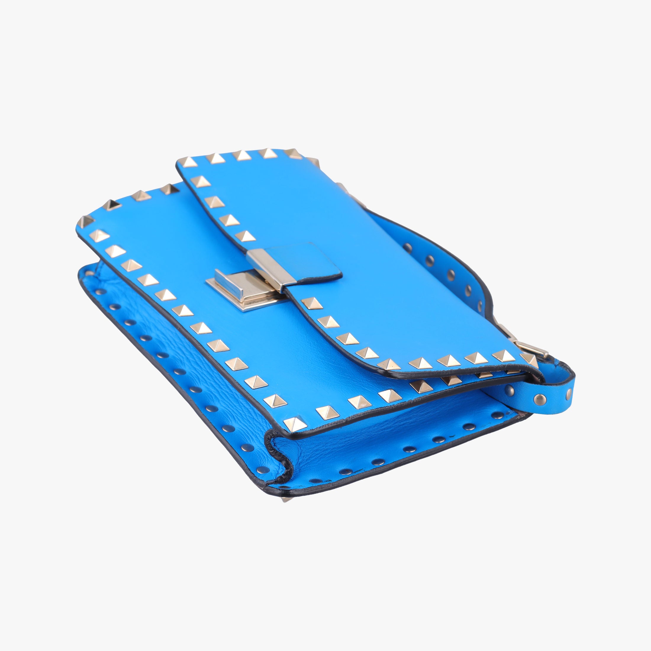 Pre-owned Valentino ROCKSTUD Blue Leather  shoulderbag | stylenewstar