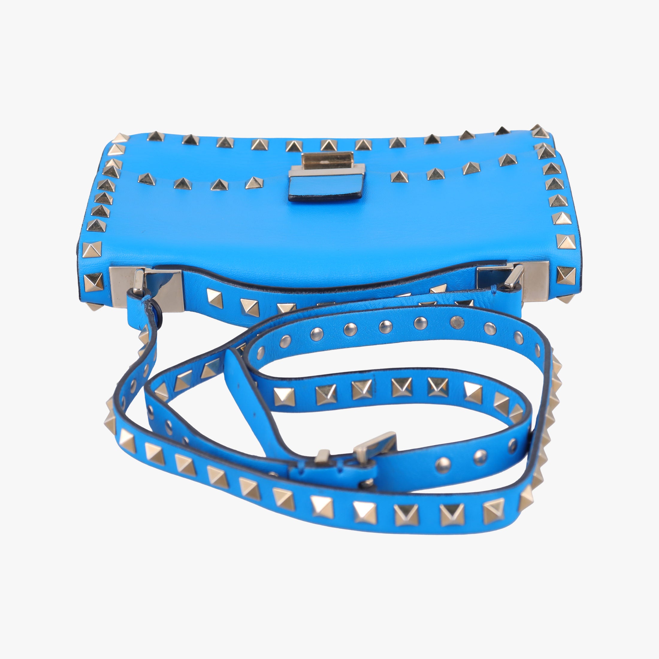 Pre-owned Valentino ROCKSTUD Blue Leather  shoulderbag | stylenewstar