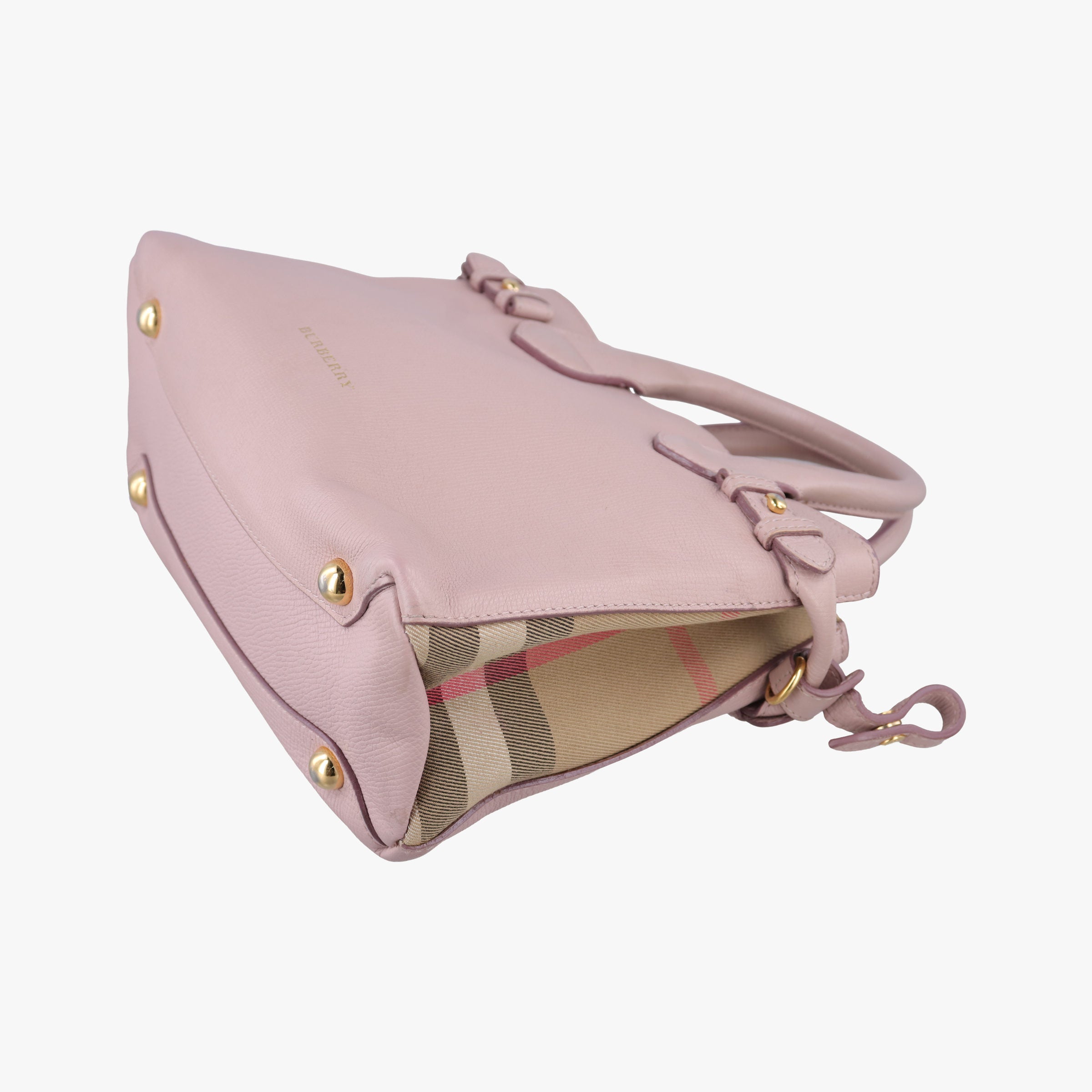 Pre-owned Burberry House Check The Banner Pink Leather × canvas  shoulderbag | stylenewstar