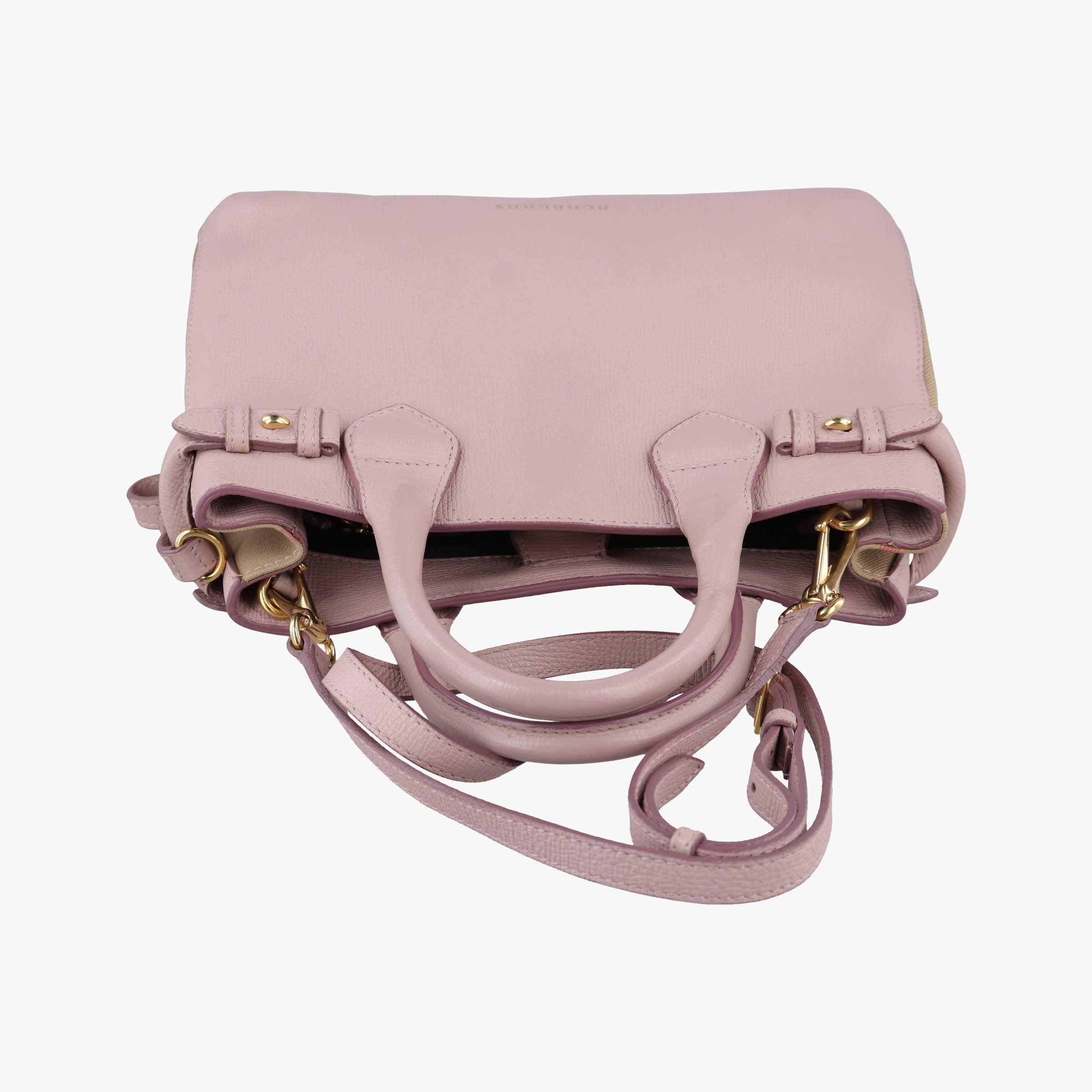 Pre-owned Burberry House Check The Banner Pink Leather × canvas  shoulderbag | stylenewstar