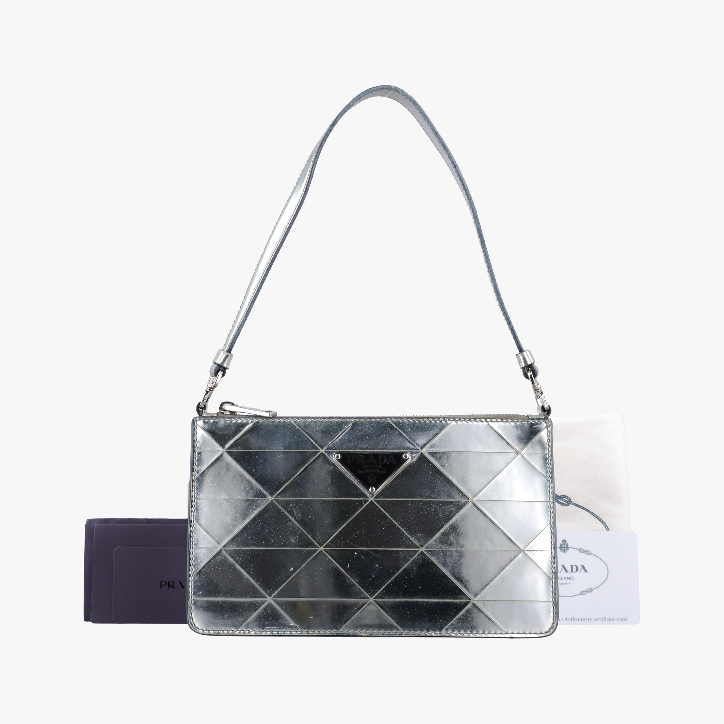 Vintage Prada Metal Triangle Logo silver Enamel  shoulderbag | stylenewstar