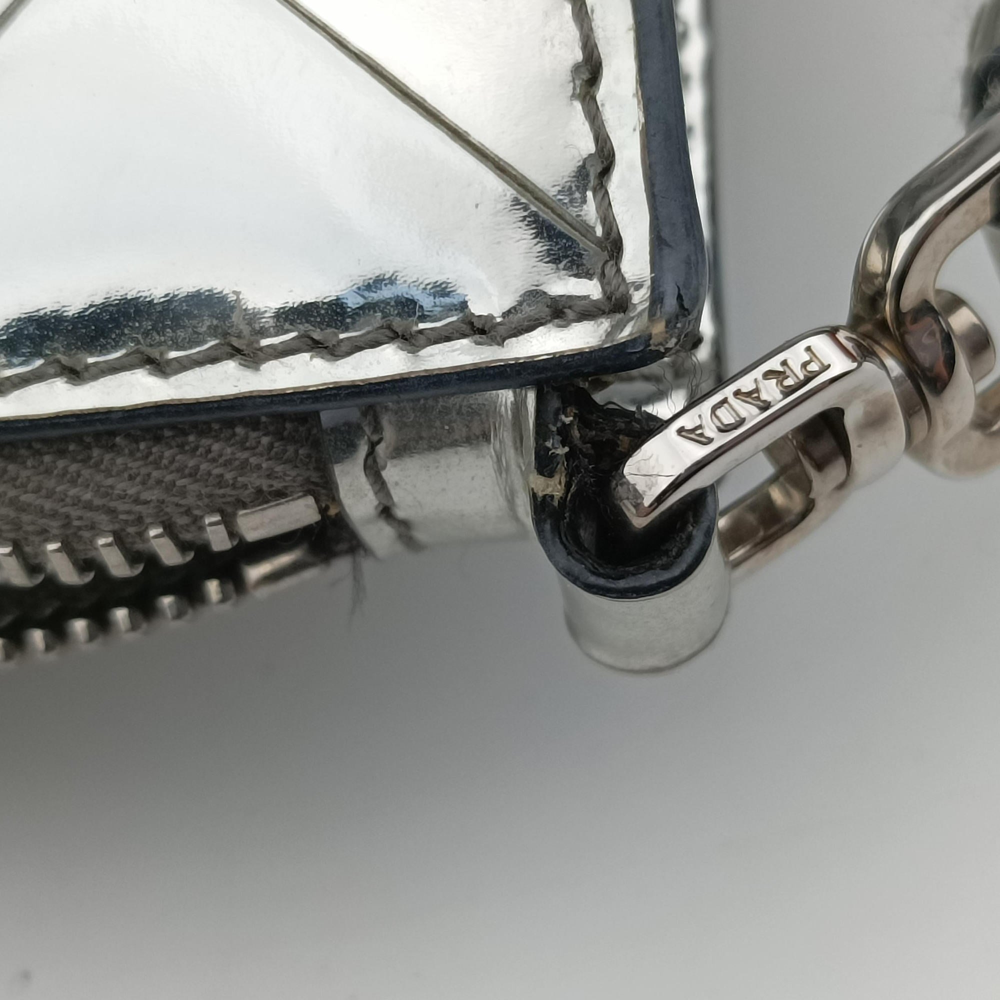 Vintage Prada Metal Triangle Logo silver Enamel  shoulderbag | stylenewstar