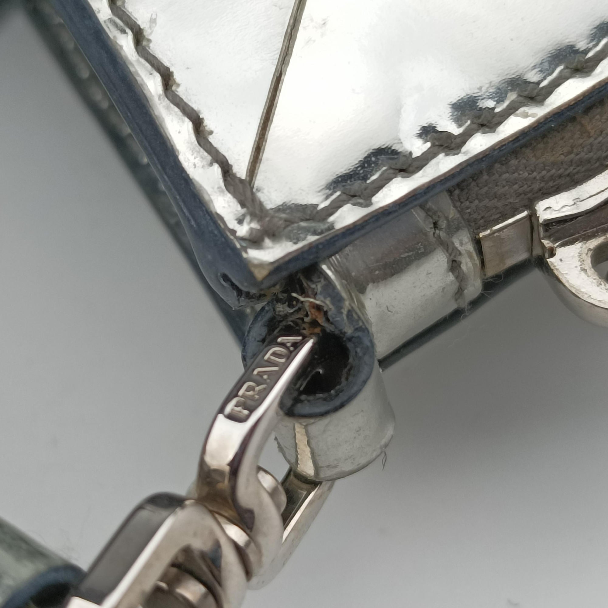 Vintage Prada Metal Triangle Logo silver Enamel  shoulderbag | stylenewstar