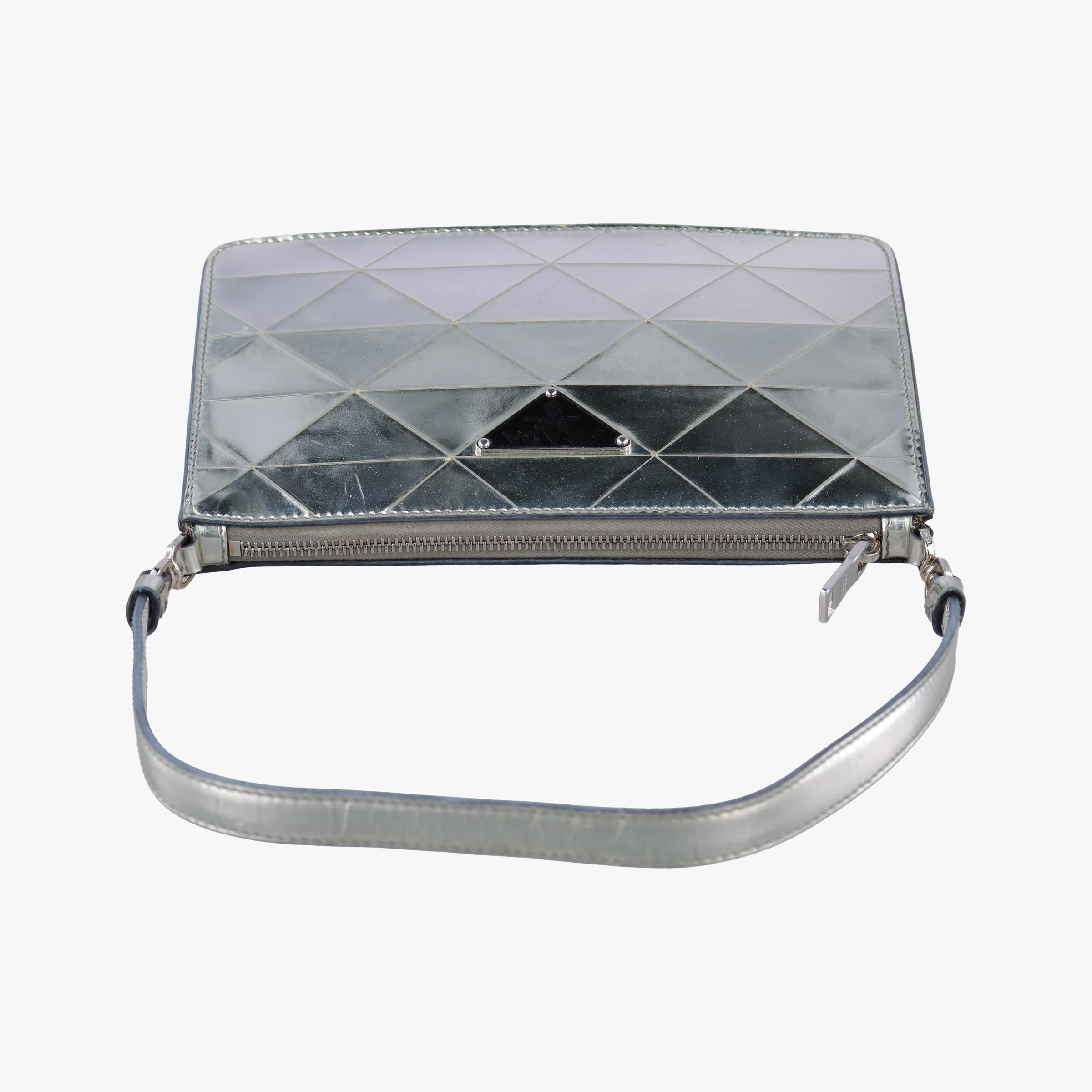 Vintage Prada Metal Triangle Logo silver Enamel  shoulderbag | stylenewstar