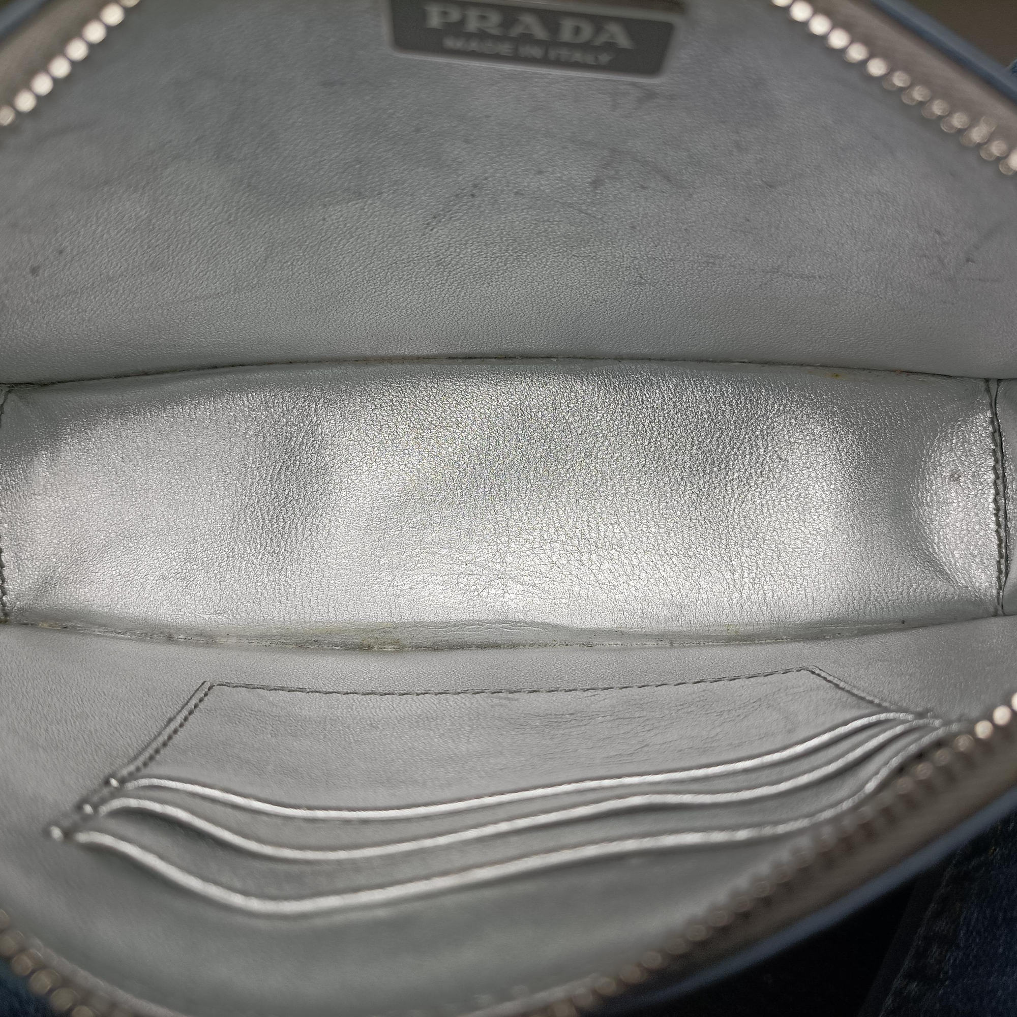 Vintage Prada Metal Triangle Logo silver Enamel  shoulderbag | stylenewstar