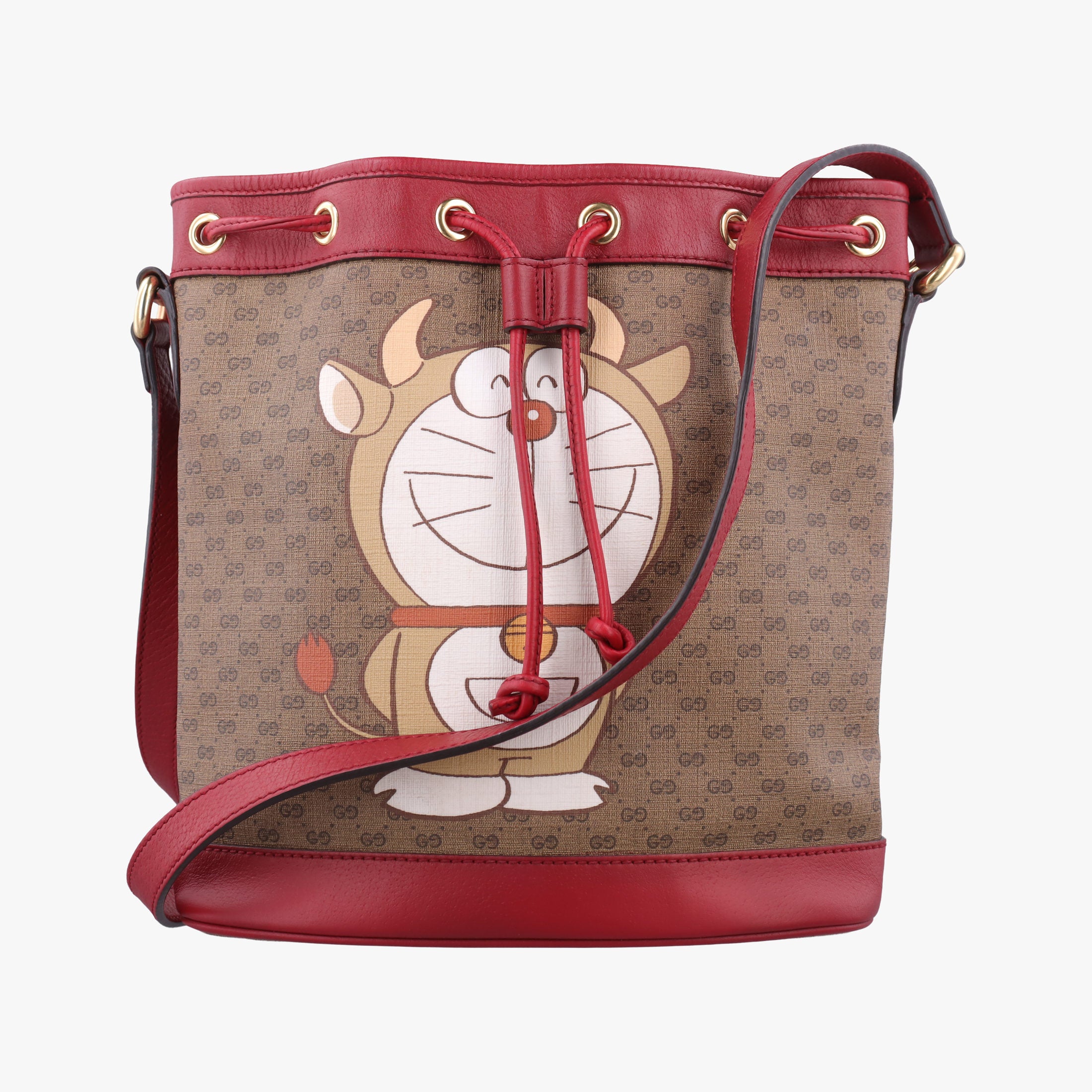 Pre-owned Gucci Doraemon collaboration Brown x red PVC coated canvas×Leather 655597 shoulderbag | stylenewstar