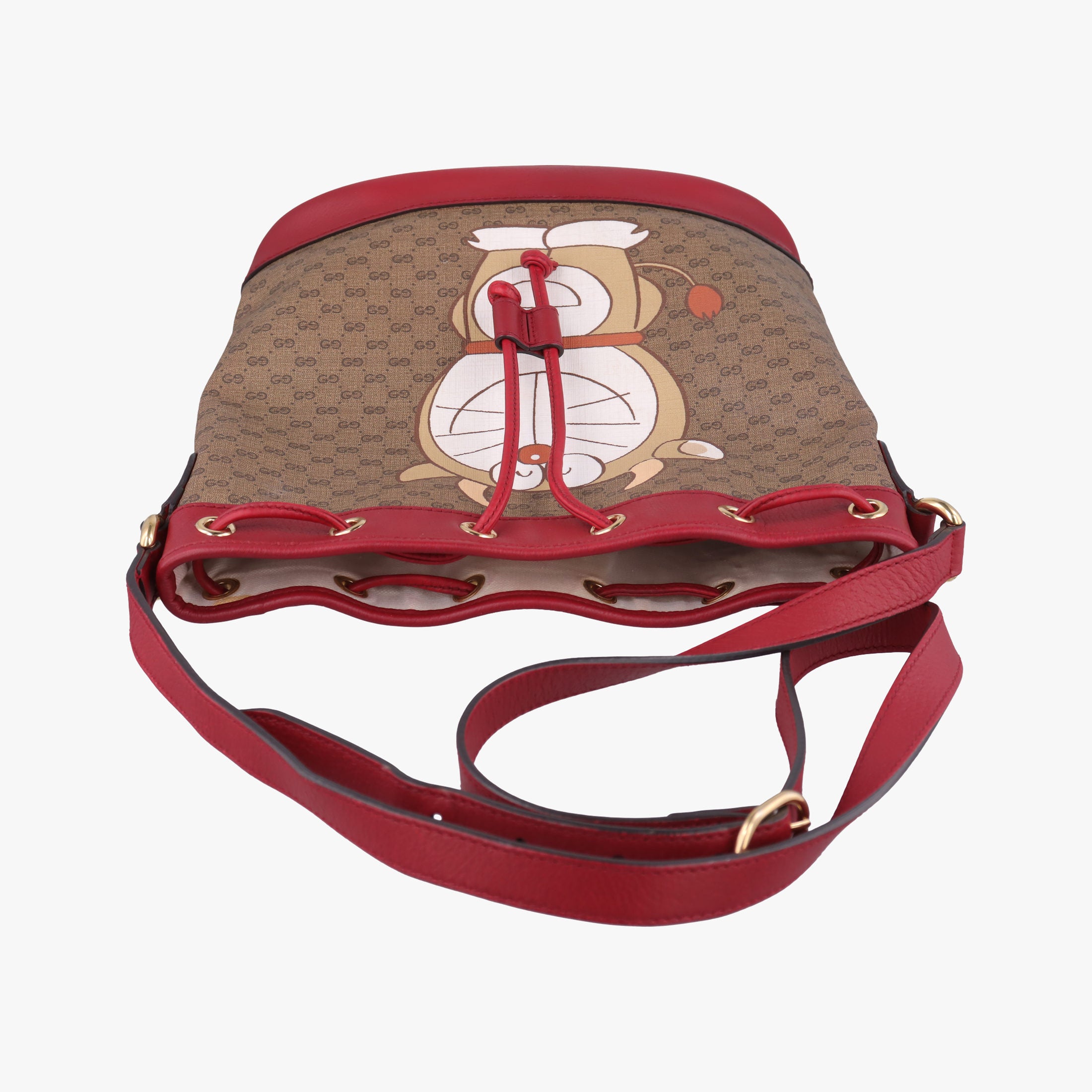 Pre-owned Gucci Doraemon collaboration Brown x red PVC coated canvas×Leather 655597 shoulderbag | stylenewstar