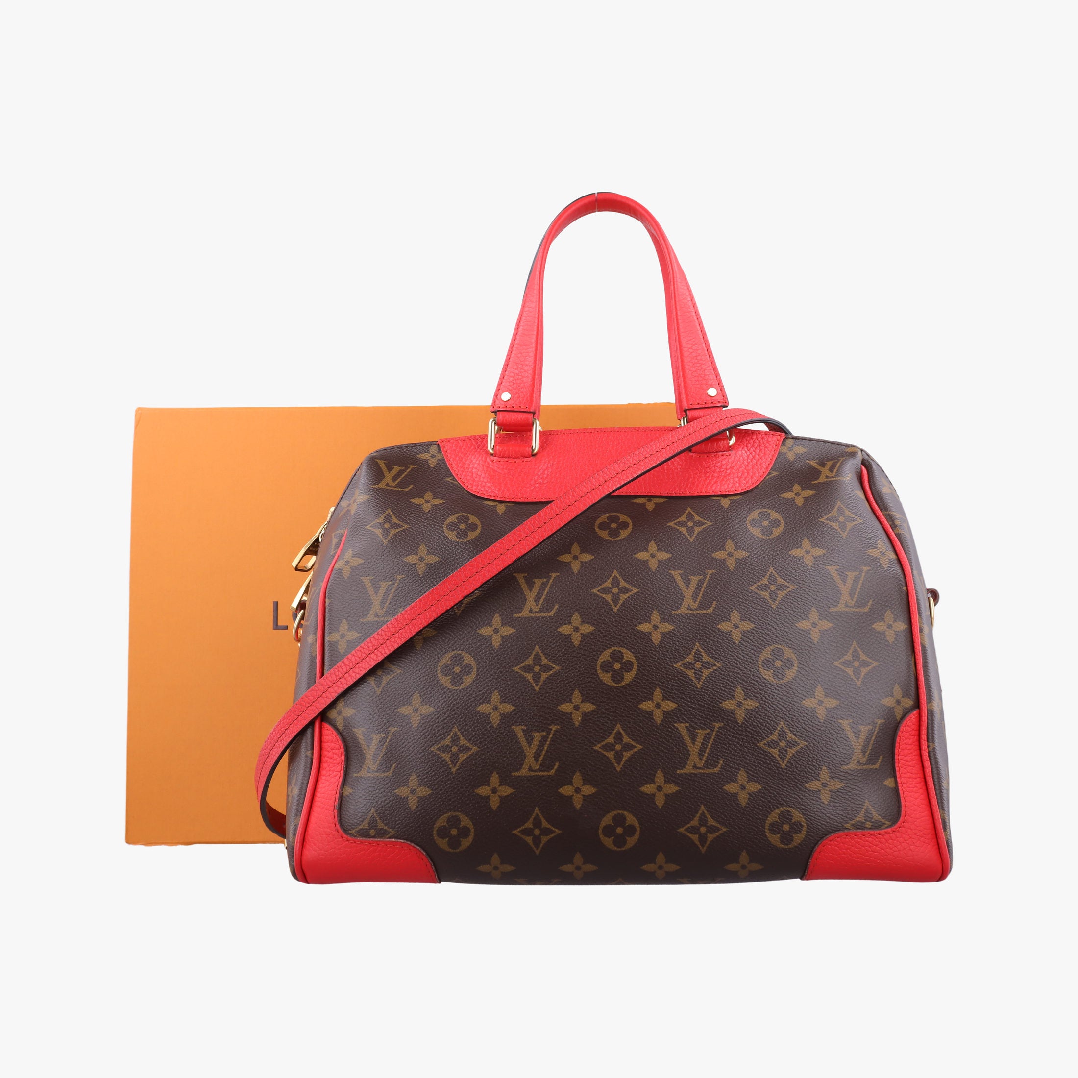 Pre-owned Louis Vuitton RETIRO PM brown×CERISE Monogram Canvas×calf leather M40546 shoulderbag | stylenewstar