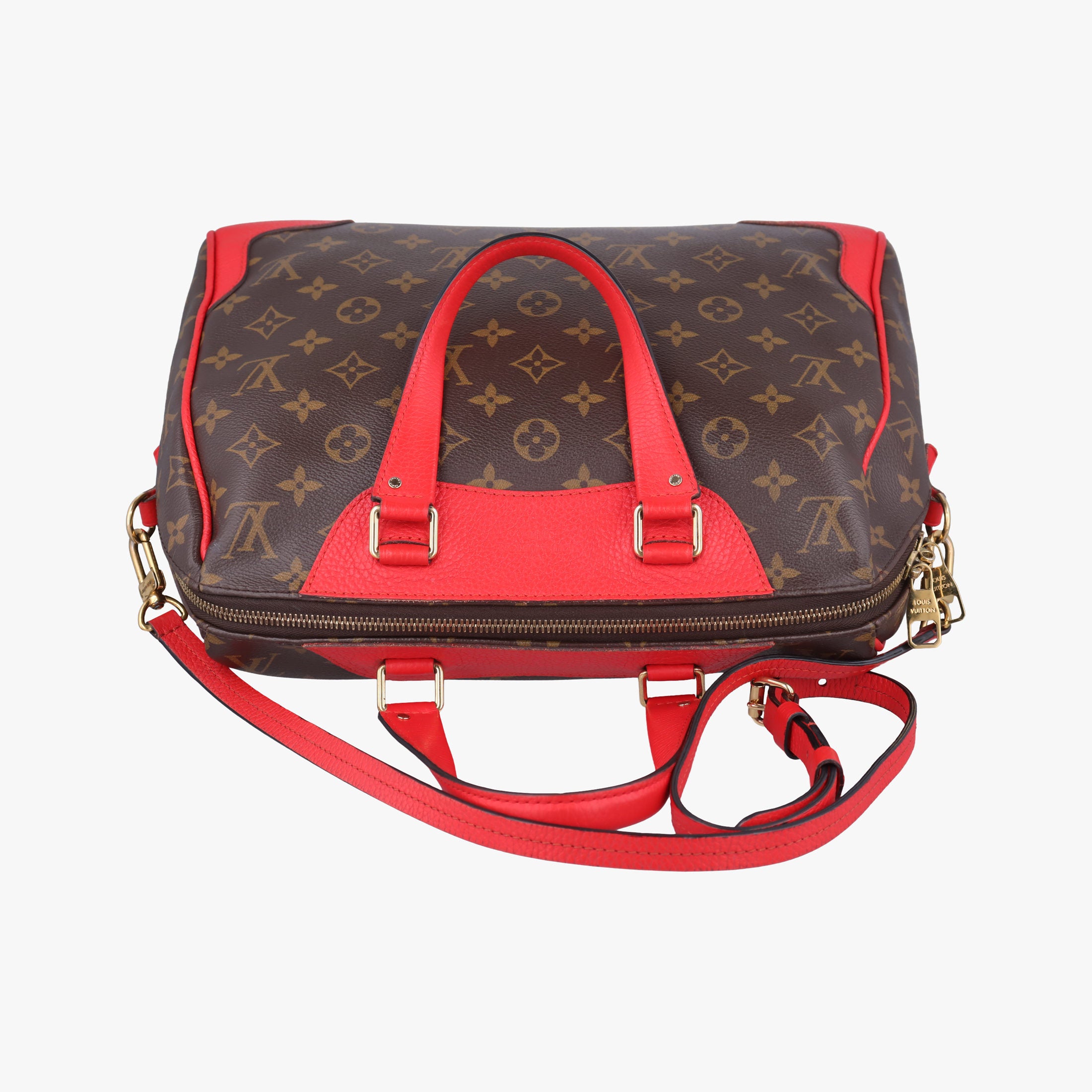 Pre-owned Louis Vuitton RETIRO PM brown×CERISE Monogram Canvas×calf leather M40546 shoulderbag | stylenewstar
