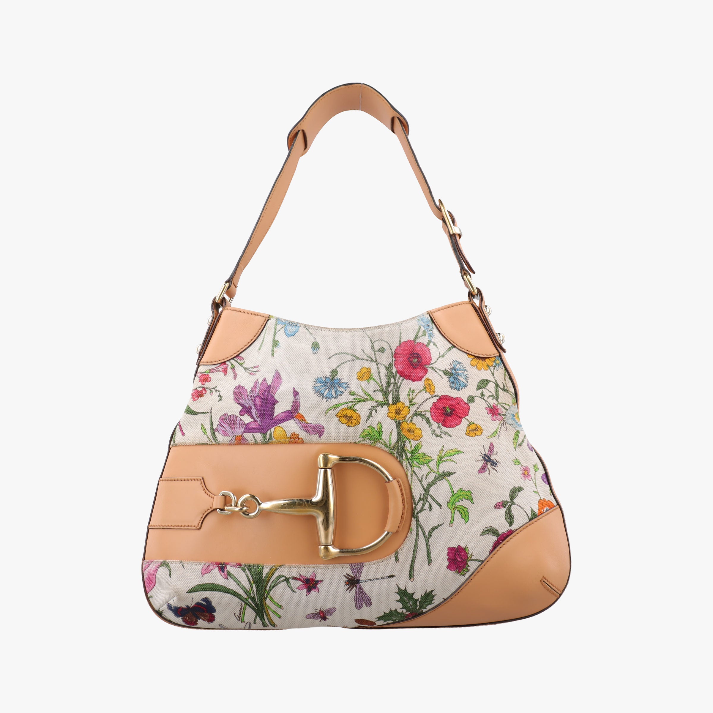 Pre-owned Gucci Horsebit Hobo Ivory×Pink×Multicolor canvas×leather 137388 shoulderbag | stylenewstar