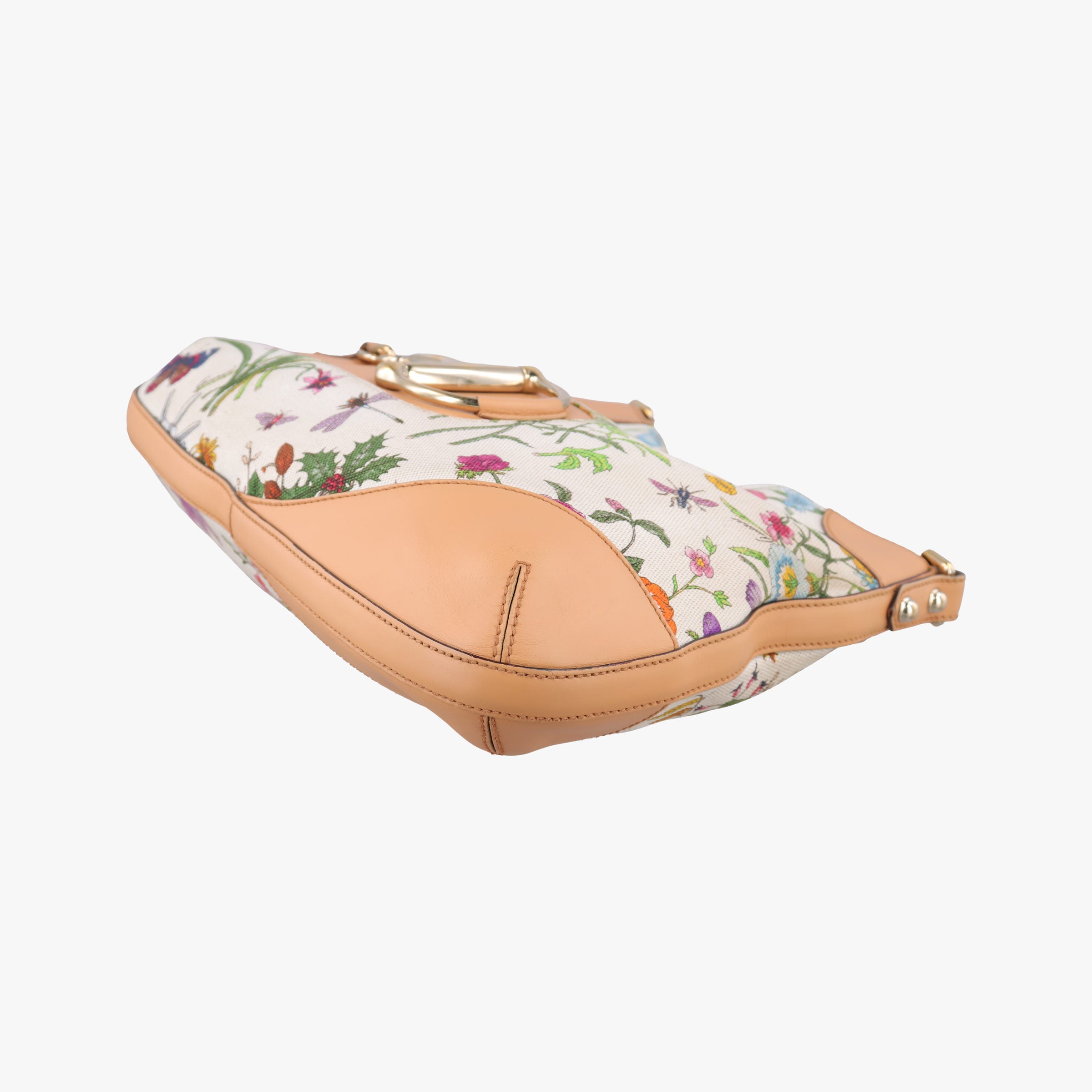 Pre-owned Gucci Horsebit Hobo Ivory×Pink×Multicolor canvas×leather 137388 shoulderbag | stylenewstar