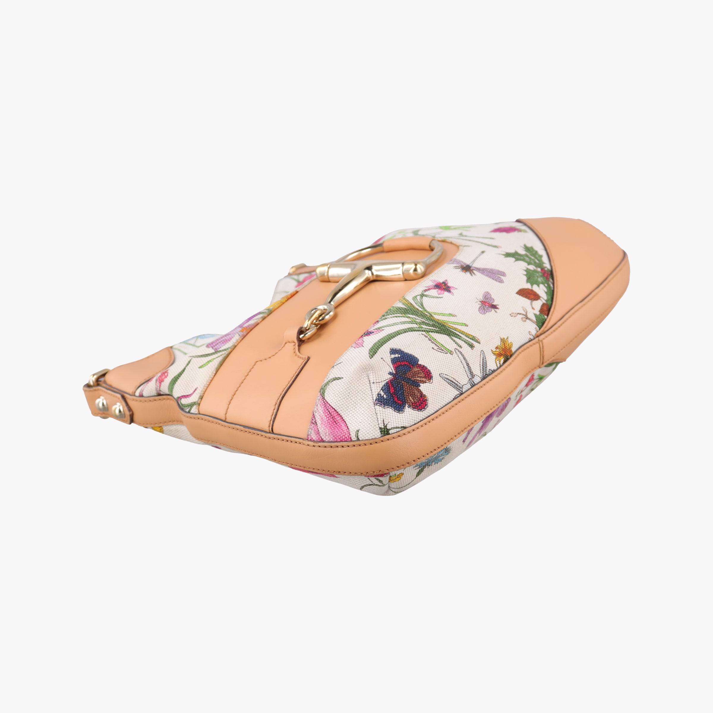 Pre-owned Gucci Horsebit Hobo Ivory×Pink×Multicolor canvas×leather 137388 shoulderbag | stylenewstar
